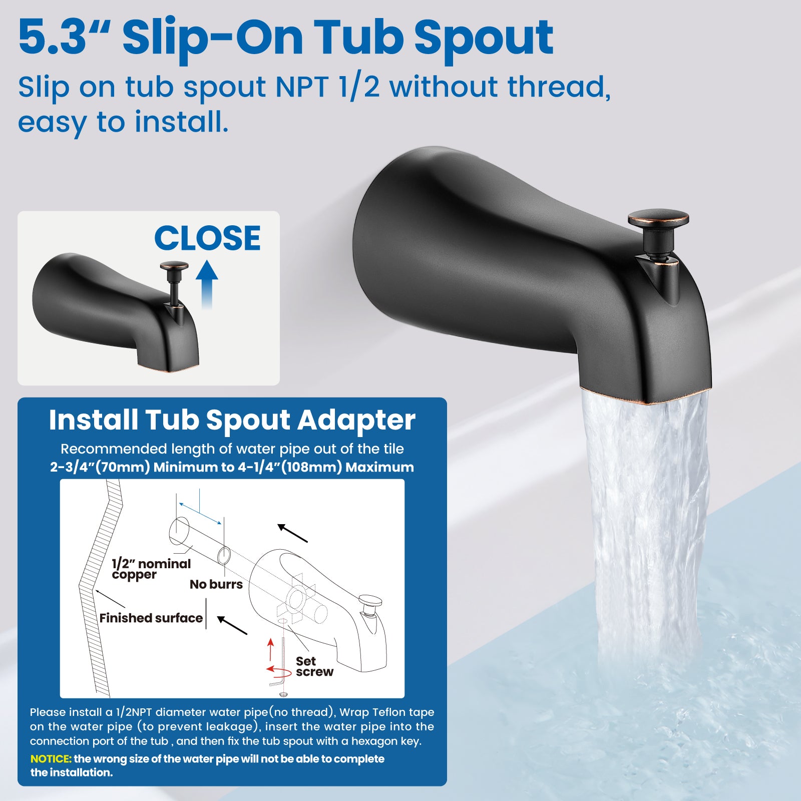 Airuida Shower Faucet Set with Tub Spout Bathtub Faucet Kit Shower Tub Faucet Set Complete Tub Shower Trim Kit with Solid Brass Rough-in Valve and Rainfall Square Showerhead