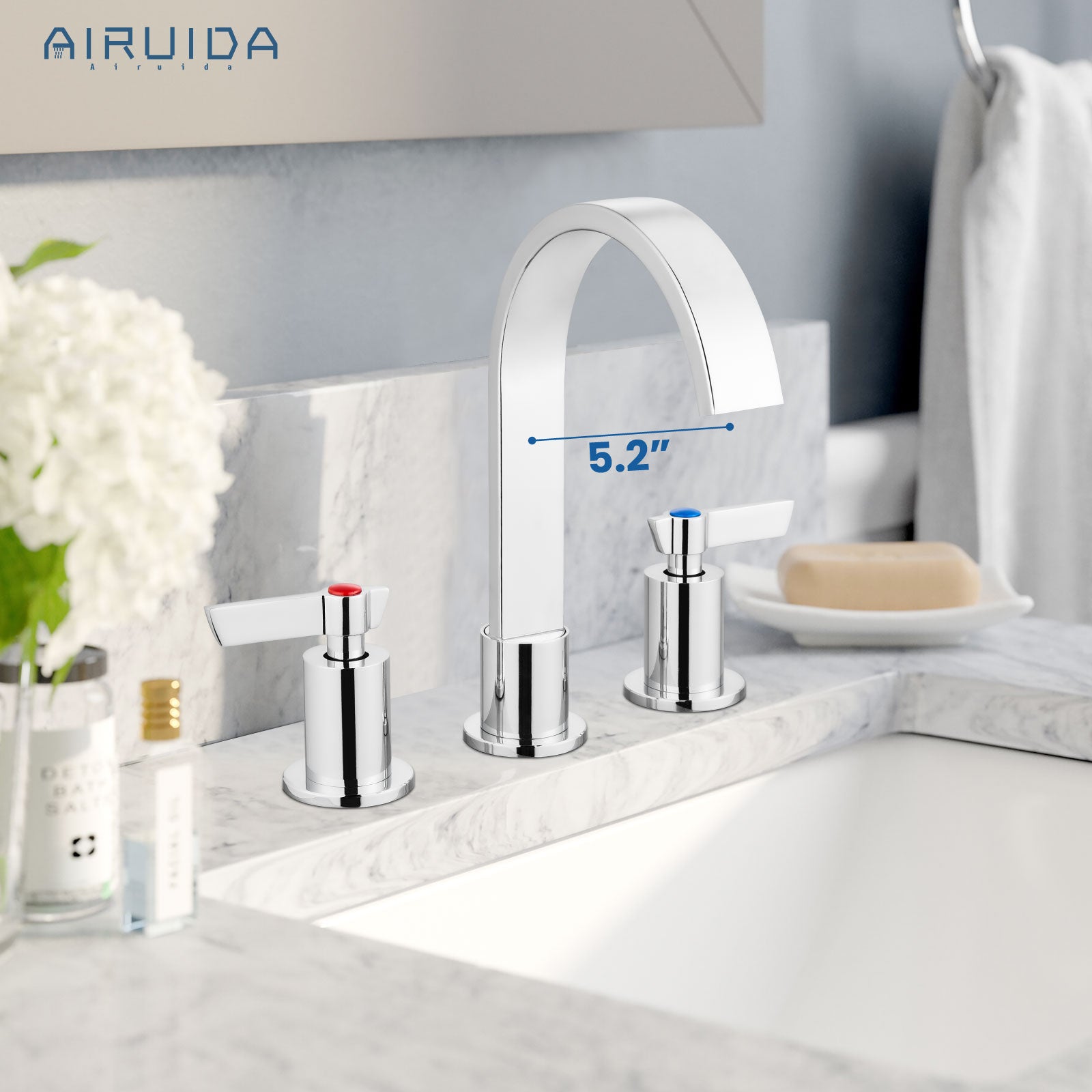 Airuida 3 Hole Bathroom Faucet,8 inch Widespread Tap 2 Handles Stainless Steel Lavatory Vanity Sink Faucets with Pop Up Drain 360 Degree Swivel Waterfall Spout