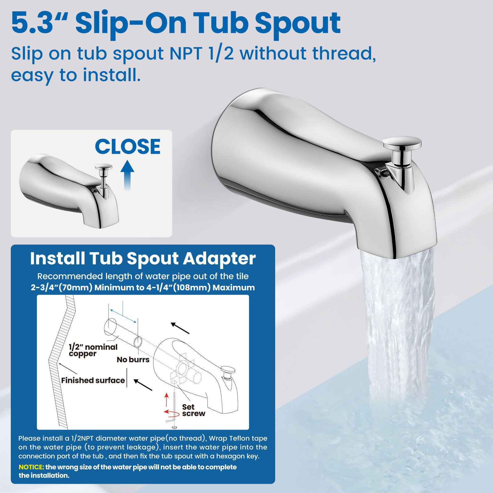 Airuida Shower Faucet Set with Tub Spout Bathtub Faucet Kit Shower Tub Faucet Set Complete Tub Shower Trim Kit with Solid Brass Rough-in Valve and Rainfall Square Showerhead