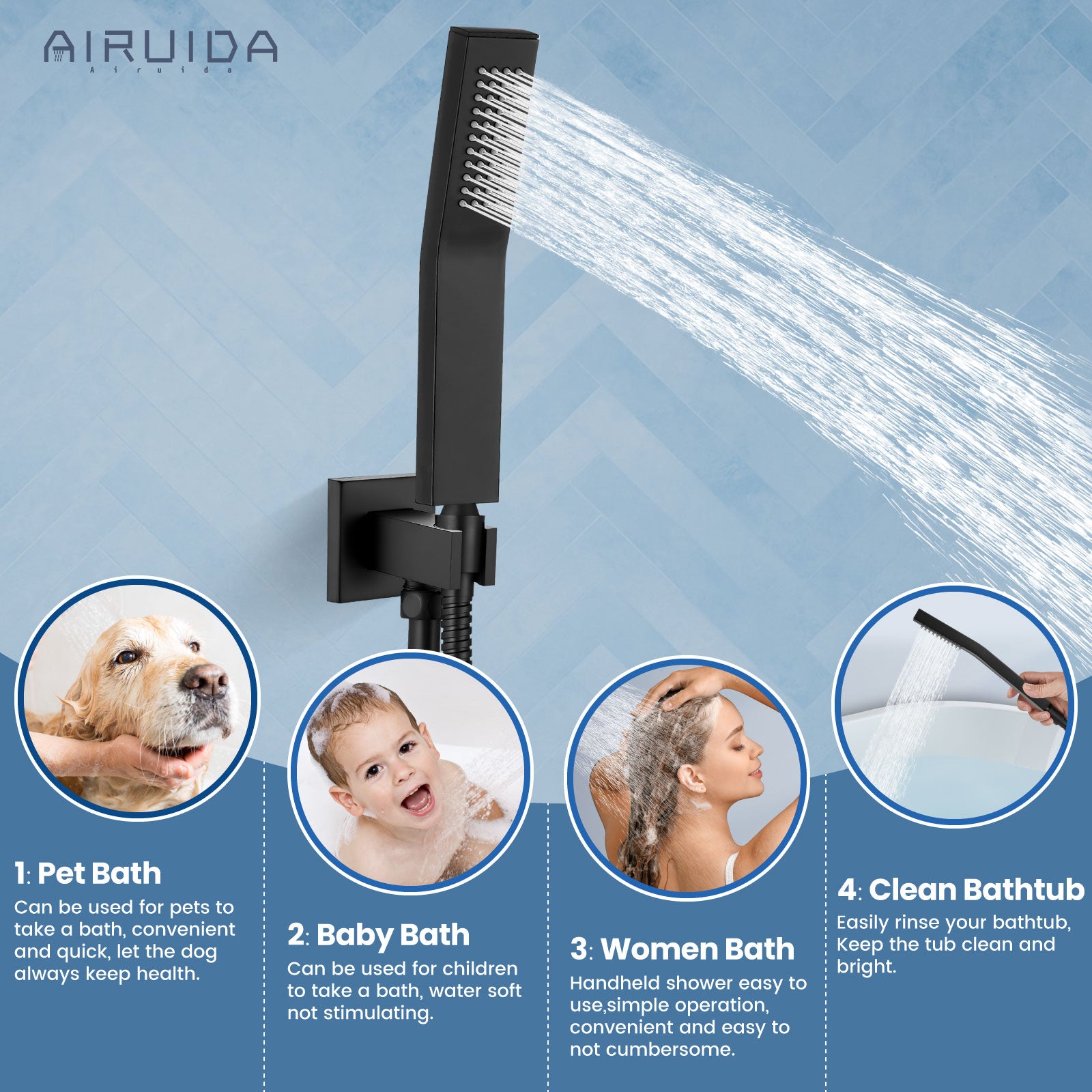 Airuida Matte Black Ceiling Mount Rain Shower System Shower Faucets Sets Complete 10 Inch Square SUS304 Rainfall Shower Head with Brass Handheld Spray, Rough-in Valve Mixer Shower Combo Set
