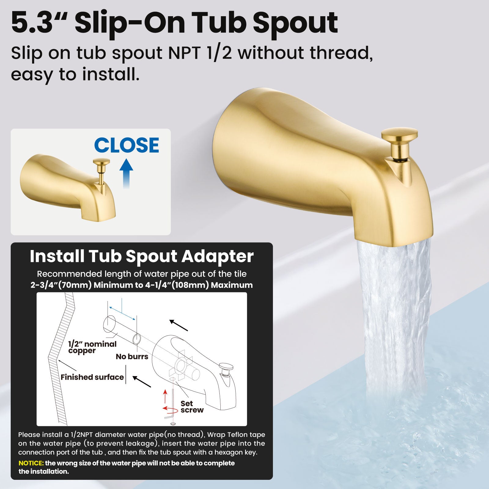 Airuida Shower Faucet Set with Tub Spout Bathtub Faucet Kit Shower Tub Faucet Set Complete Tub Shower Trim Kit with Solid Brass Rough-in Valve Rainfall Round Shower Head