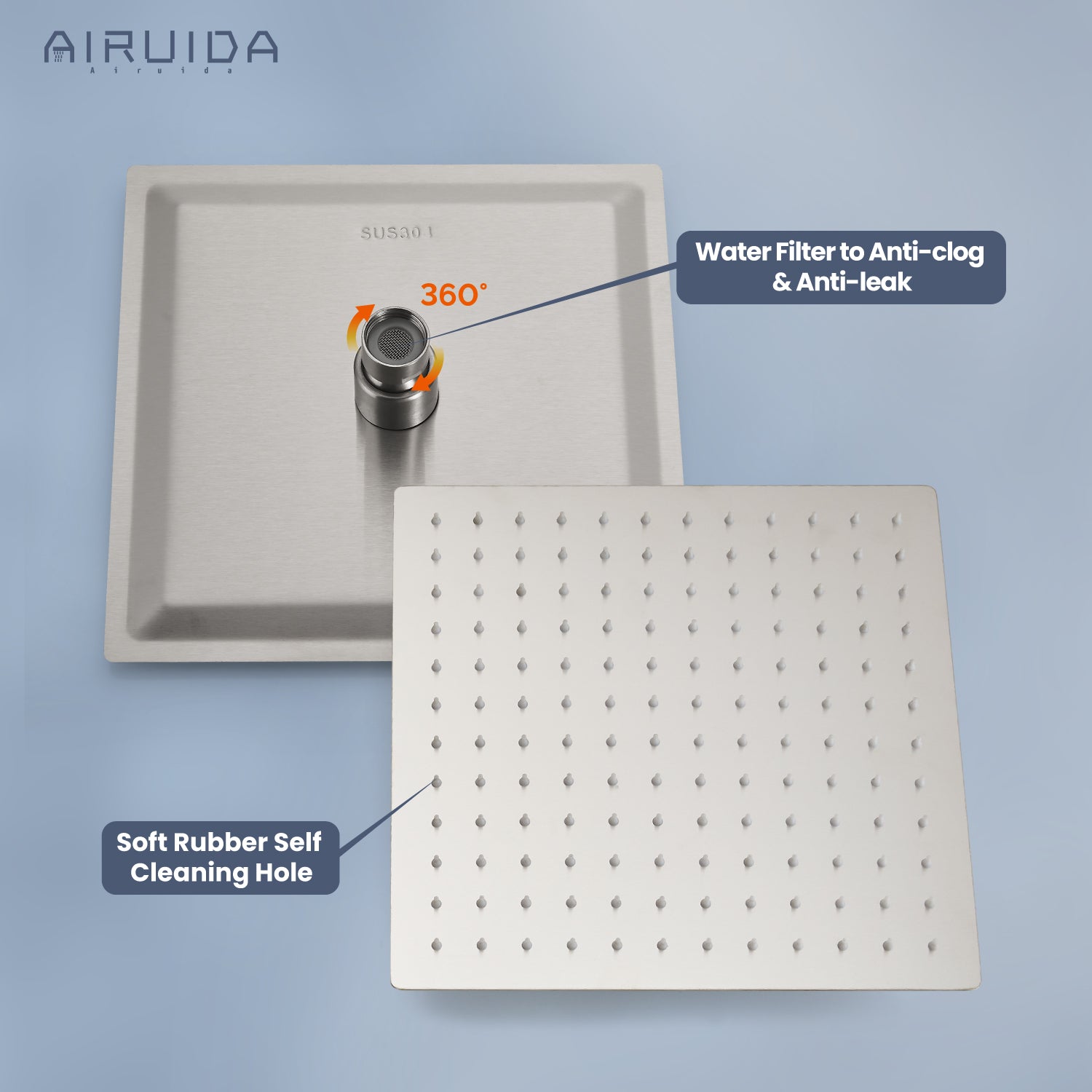 Airuida Shower Faucet Set, Single Function Shower Handle Wall Mount Bathroom Rainfall Shower Mixer, Square 10 Inch Shower Head Shower Valve and Trim Kit with Female Thread Rough-in Valve