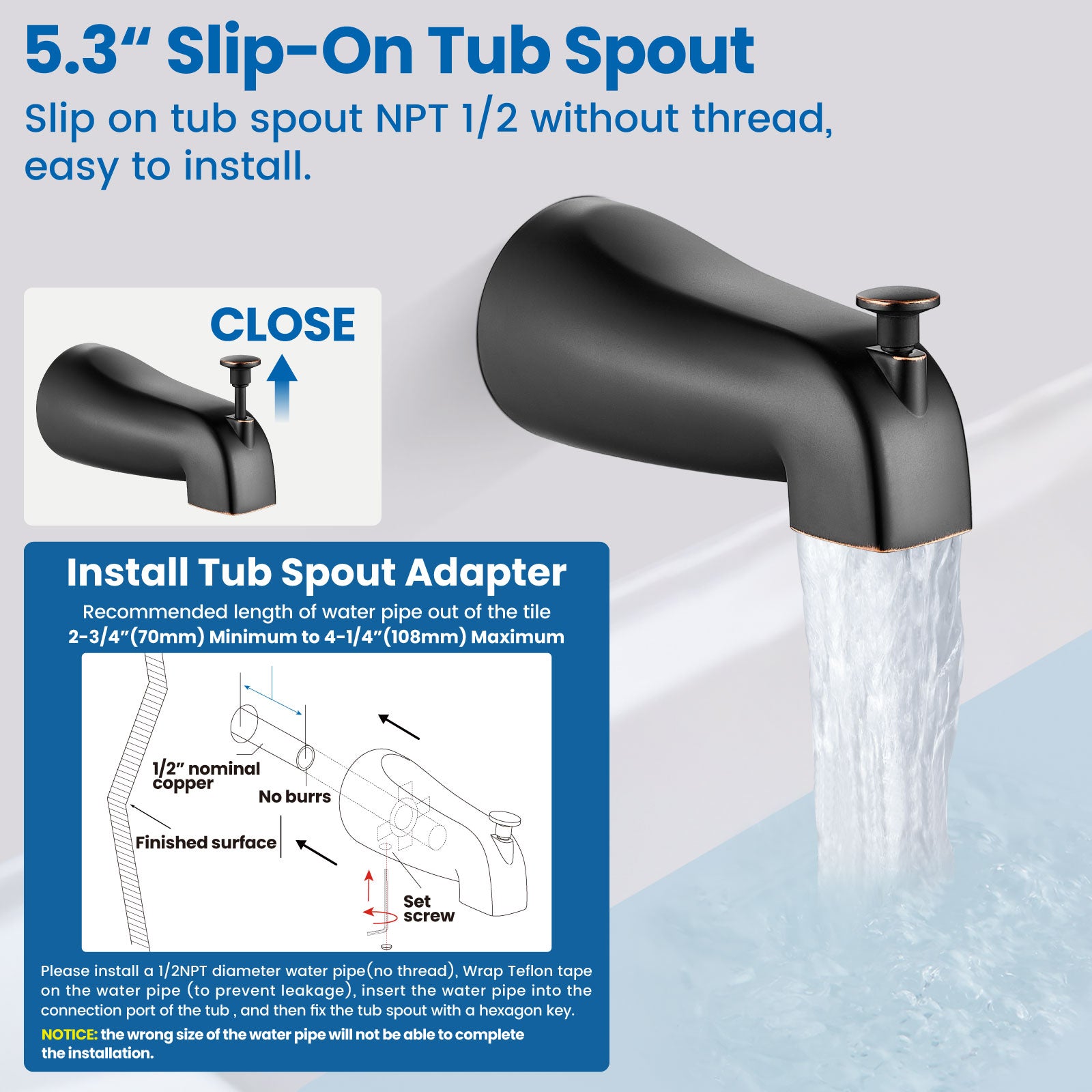 Airuida Shower Faucet Set with Tub Spout Bathtub Faucet Kit Shower Tub Faucet Set Complete Tub Shower Trim Kit with Solid Brass Rough-in Valve and Rainfall Square Showerhead