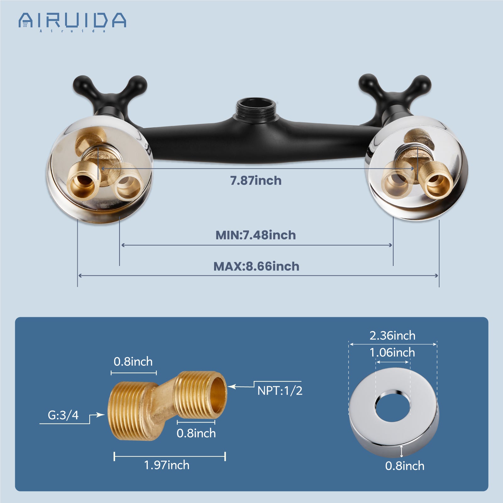 Airuida Matte Black & Polished Chrome Wall Mount Faucet with Sprayer Commercial Kitchen Faucet 8 Inch Center Utility Sink Faucet 360 Degree Swivel Spout Restaurant Sinks Laundry Room Faucet