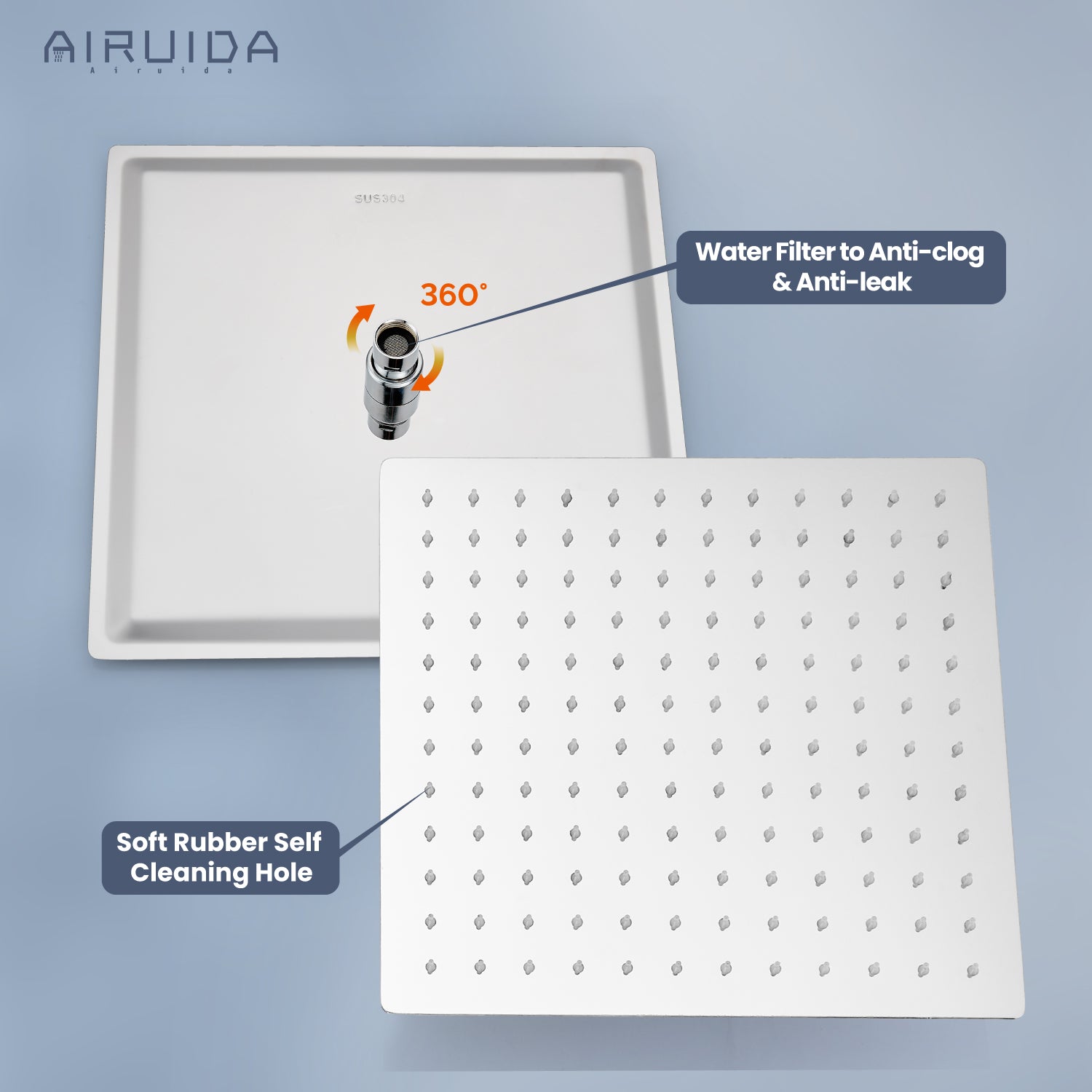 Airuida Shower Faucet Set, Single Function Shower Handle Wall Mount Bathroom Rainfall Shower Mixer, Square 10 Inch Shower Head Shower Valve and Trim Kit with Female Thread Rough-in Valve