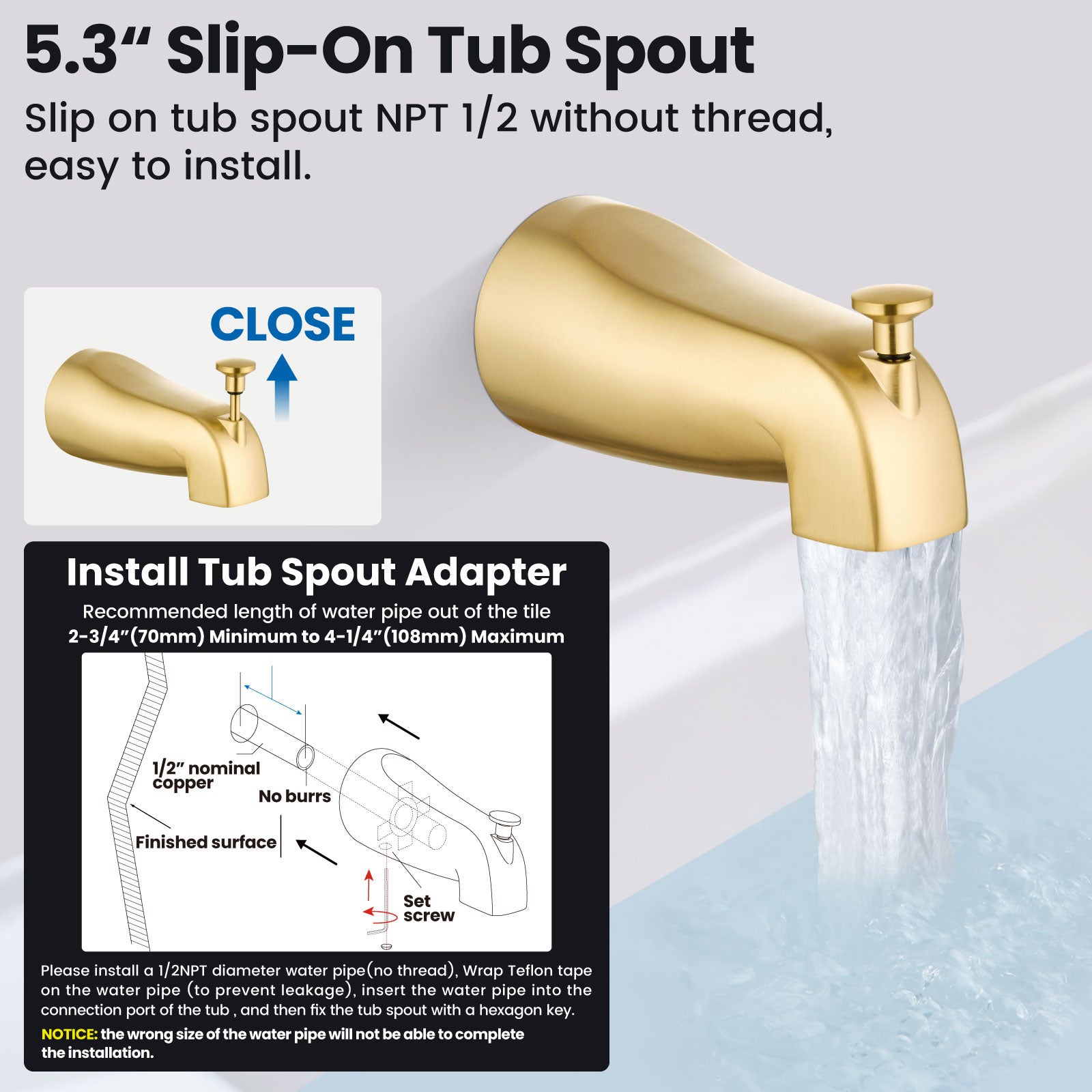 Airuida Shower Faucet Set with Tub Spout Bathtub Faucet Kit Shower Tub Faucet Set Complete Tub Shower Trim Kit with Solid Brass Rough-in Valve and Rainfall Square Showerhead