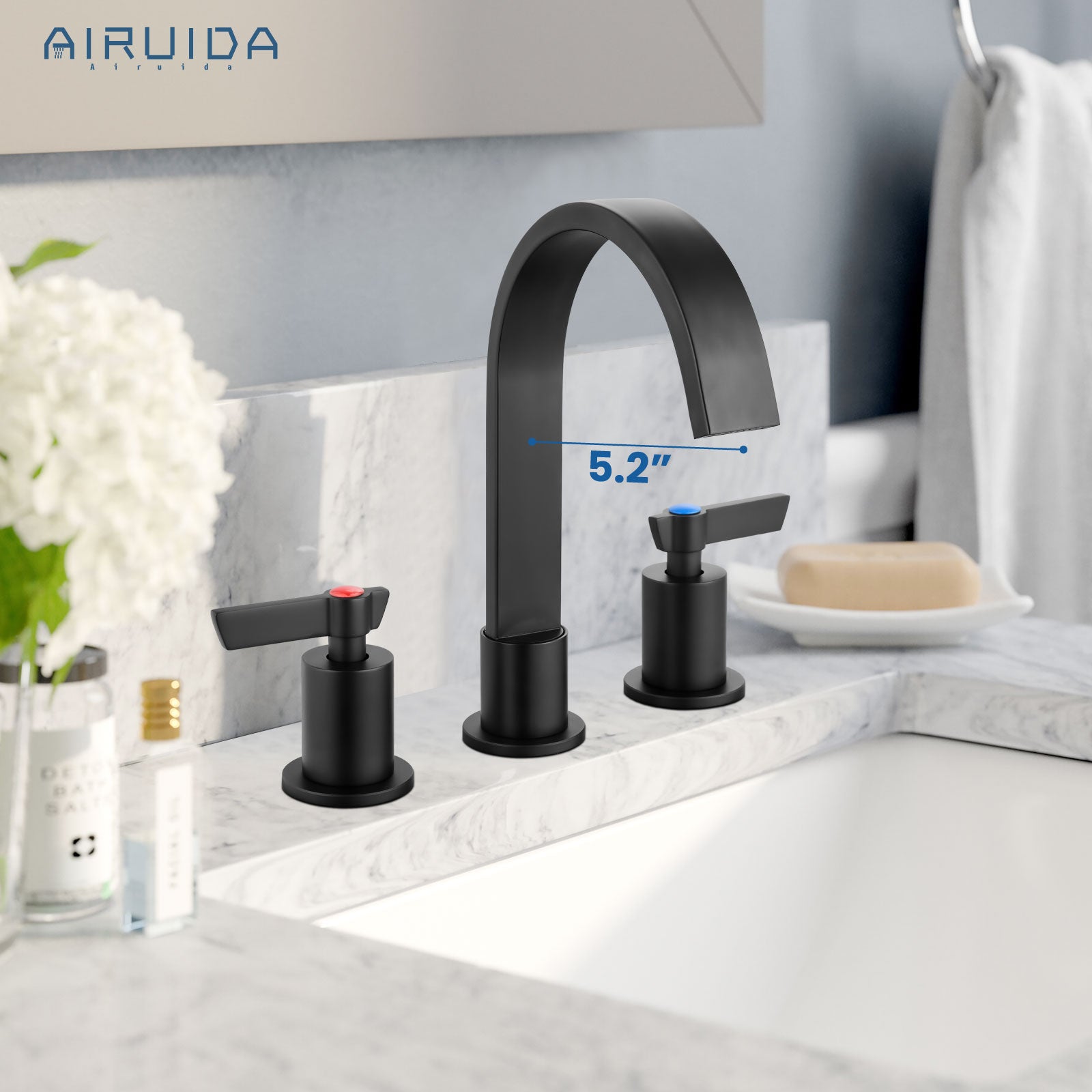 Airuida 3 Hole Bathroom Faucet,8 inch Widespread Tap 2 Handles Stainless Steel Lavatory Vanity Sink Faucets with Pop Up Drain 360 Degree Swivel Waterfall Spout