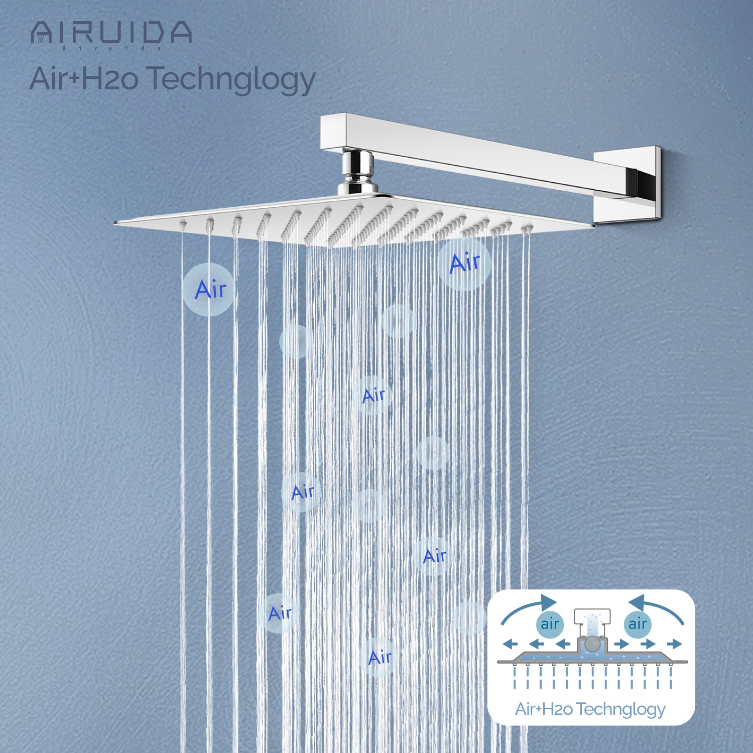 Airuida Shower Faucet Set, Single Function Wall Mount Bathroom Rainfall Shower System, Shower Head Shower Valve and Trim Kit with Male Thread Rough-in Valve
