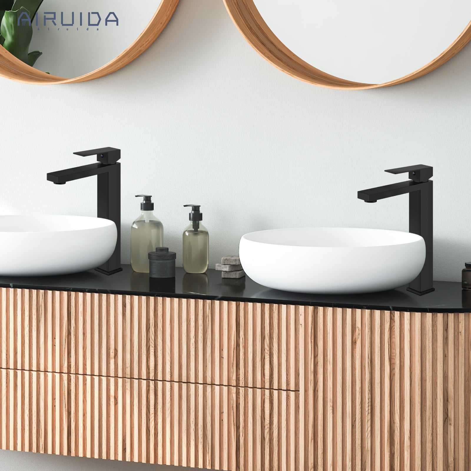 Airuida Single Handle Vessel Sink Faucet,Tall Bathroom Sinks Faucet,1 Hole Lavatory Modern Faucet for Bowl Sink,Vanity Mixer Bar Tap with Water Supply Hoses Deck Mount Square Spout