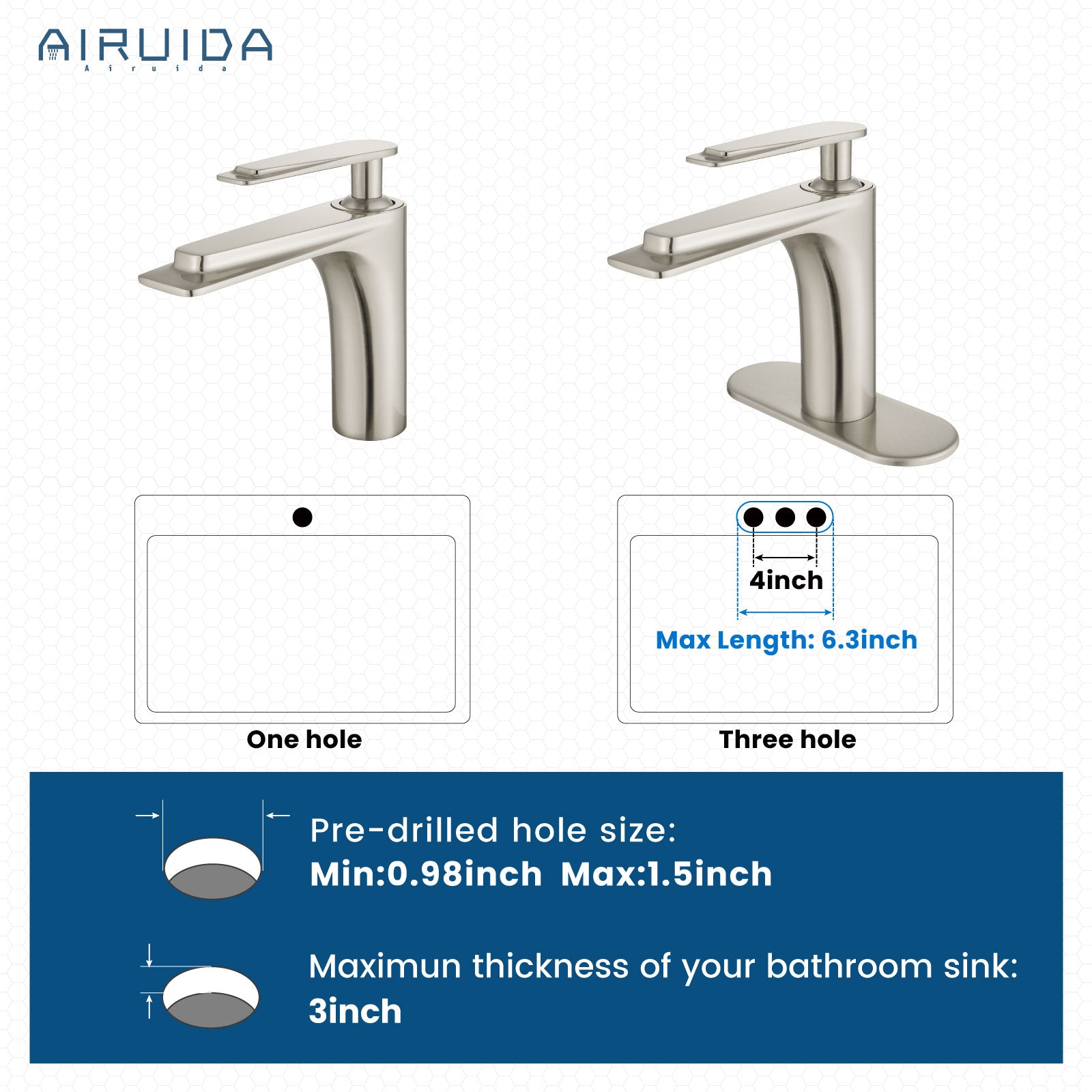 Airuida Single Handle Bathroom Sink Faucet 1 or 3 Hole Washbasin Mixer Tap Deck Mount Solid Brass Material Bath Lavatory Short Vanity Bathroom Faucet with Pop Up Drain and Deck Plate
