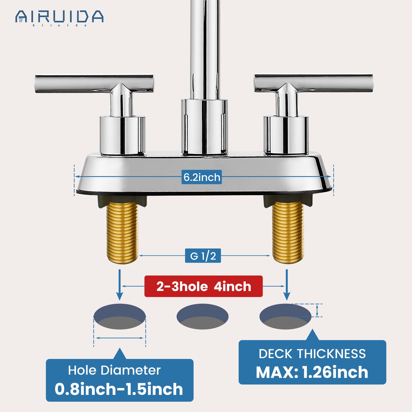 Airuida 4 Inch Centerset Bathroom Faucets,2 Handle Bathroom Sink Faucet Stainless Steel,Two Hole Restroom Vanity Faucet with Pop Up Drain 2 Water Supply Lines and Swivel Round Spout Chrome Polish