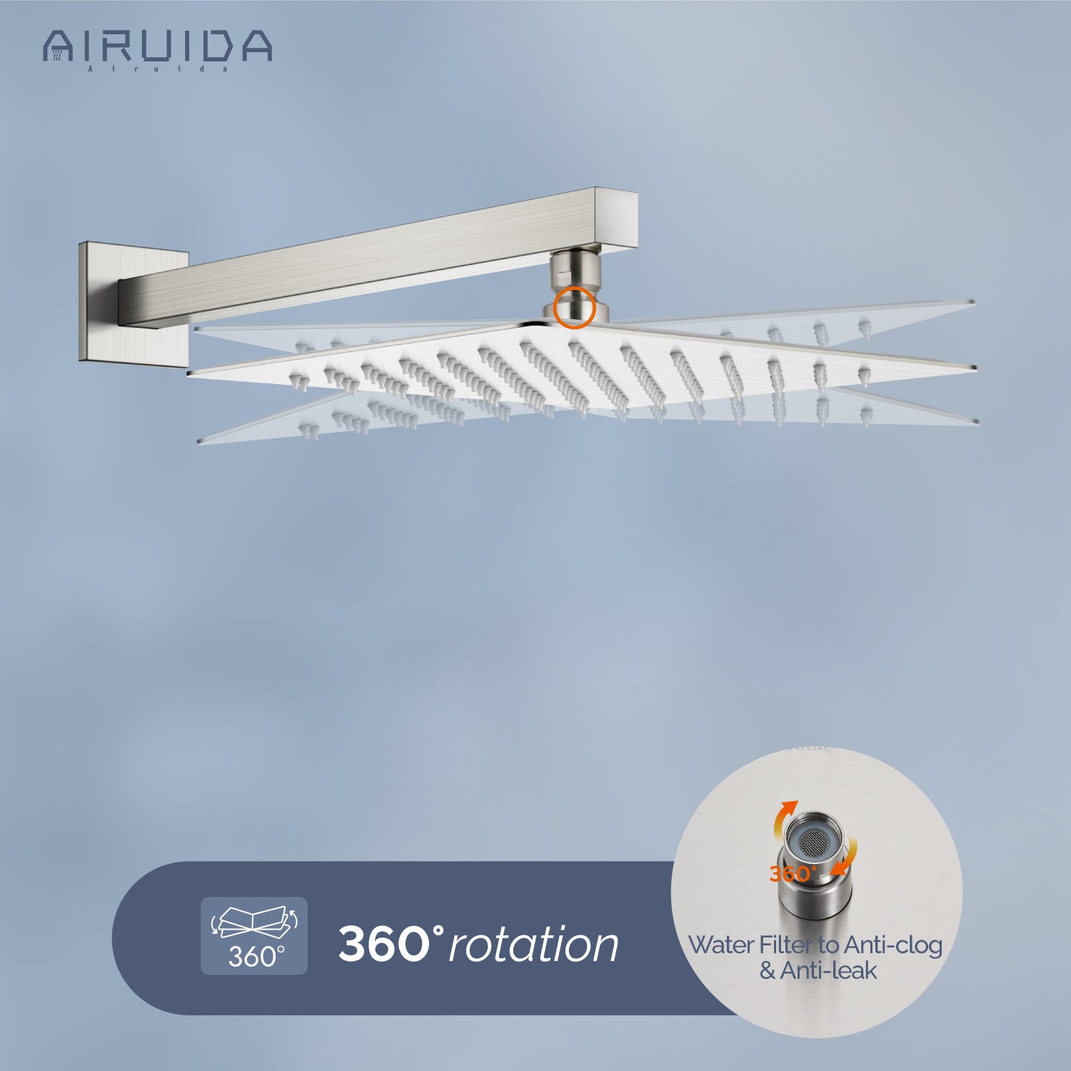 Airuida Shower Faucet Set, Single Function Wall Mount Bathroom Rainfall Shower System, Shower Head Shower Valve and Trim Kit with Male Thread Rough-in Valve