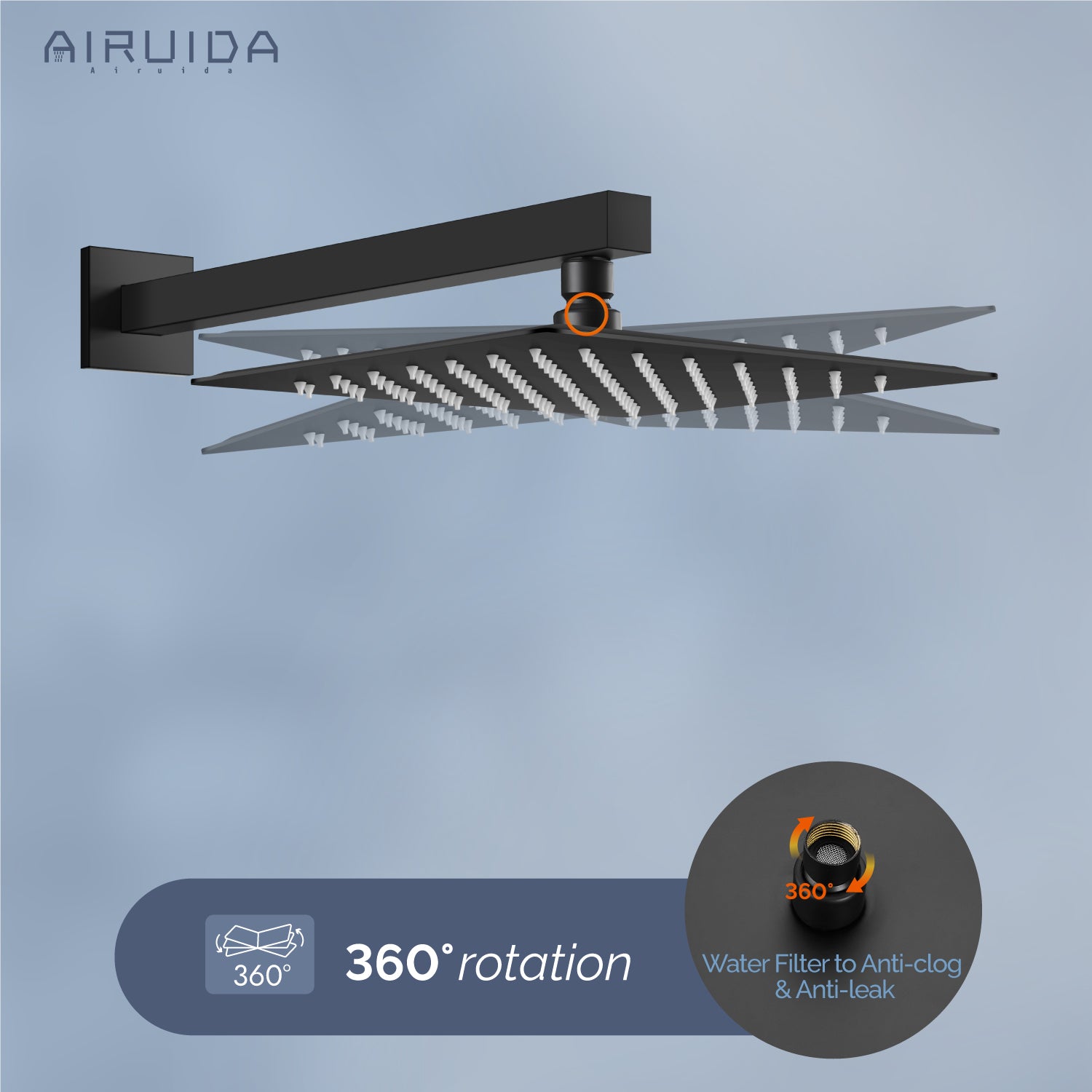 Airuida Shower Faucet Set, Single Function Wall Mount Bathroom Rainfall Shower System, Shower Head Shower Valve and Trim Kit with Male Thread Rough-in Valve