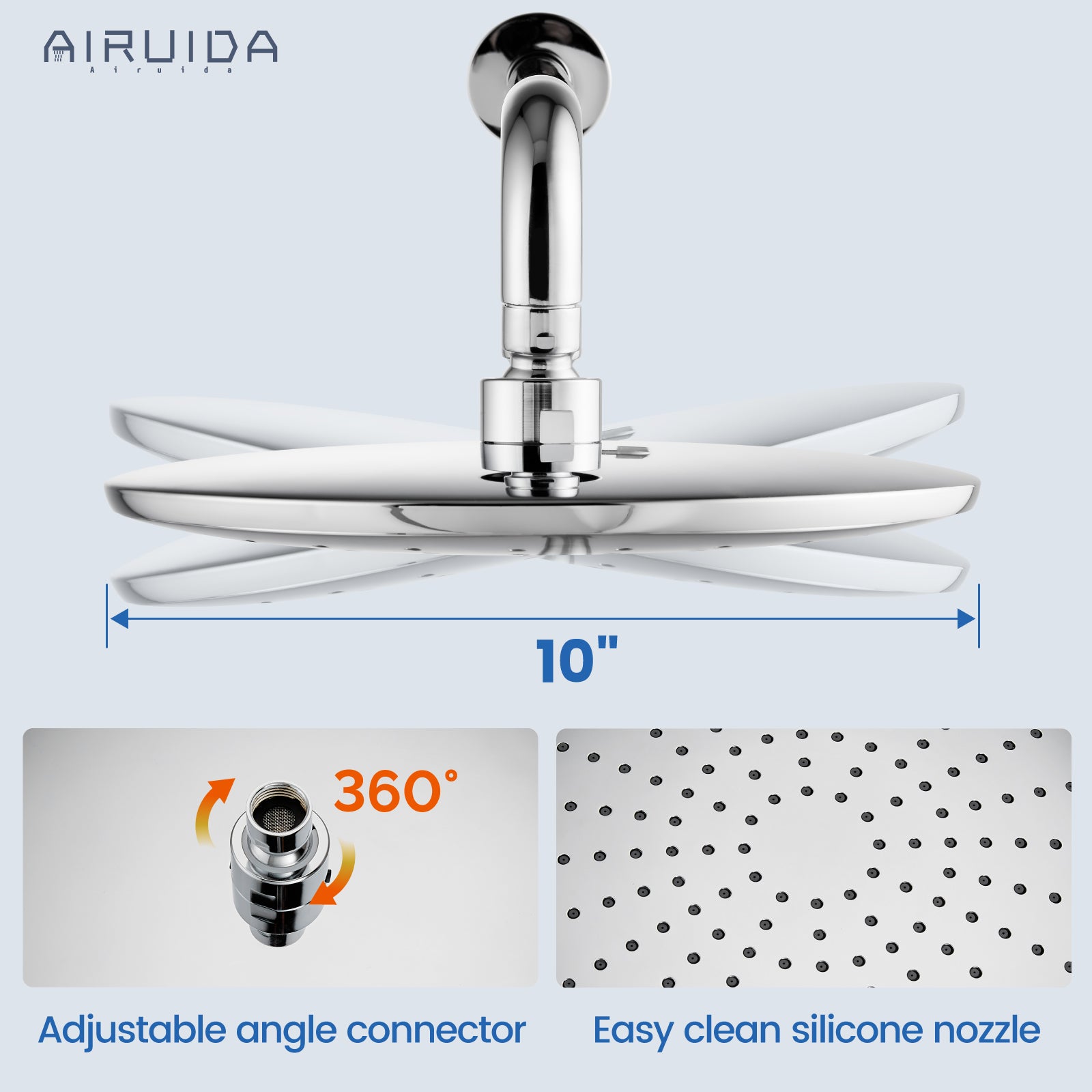 Airuida Chrome Polish Shower Fixtures Wall Mount 2 Functions Rain Shower System 10 Inches Round Rainfall Shower Head Shower Faucet Set with Pressure Balance Valve ABS Shower Handheld Shower