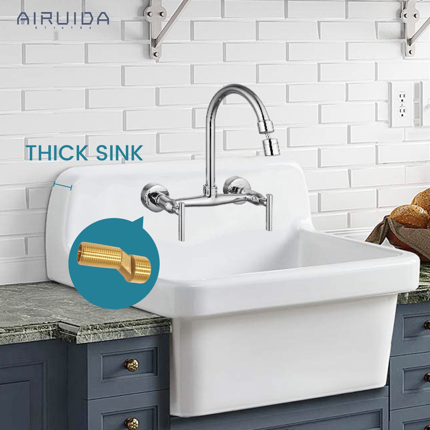 Airuida Solid Brass 3/4"Male × 1/2"Male thread Bend Angle Adapter Faucet Adapter 2 Pieces Included