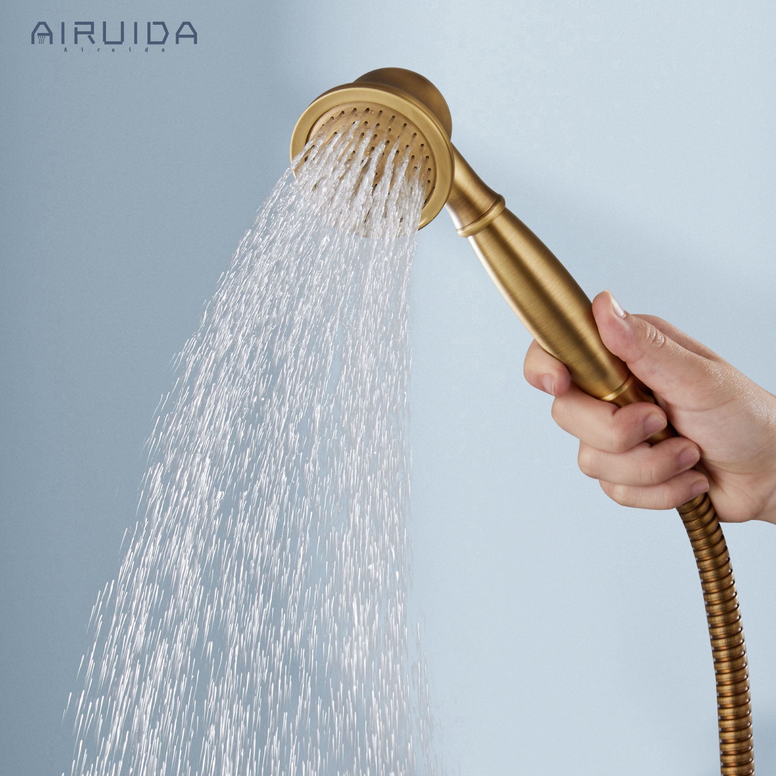 Airuida Shower Fixture 8 Inch Rain Shower Head Exposed Pipe Shower System Single handle Dual Functions Shower Faucet Combo Unit Set Adjustable Shower Head Bar Modern