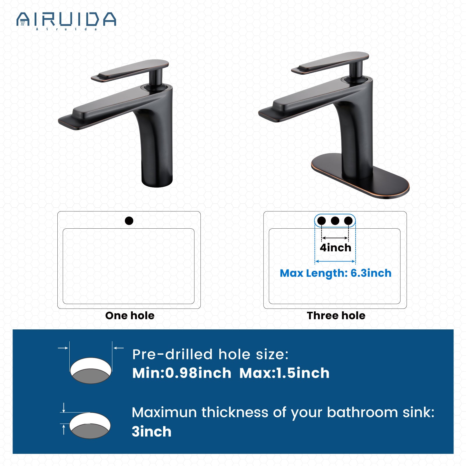 Airuida Single Handle Bathroom Sink Faucet 1 or 3 Hole Washbasin Mixer Tap Deck Mount Solid Brass Material Bath Lavatory Short Vanity Bathroom Faucet with Pop Up Drain and Deck Plate