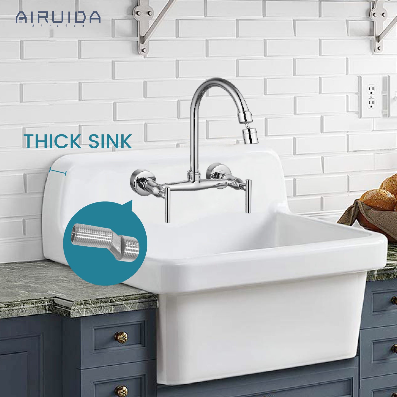 Airuida Solid Brass 3/4"Male × 1/2"Male thread Bend Angle Adapter Faucet Adapter 2 Pieces Included