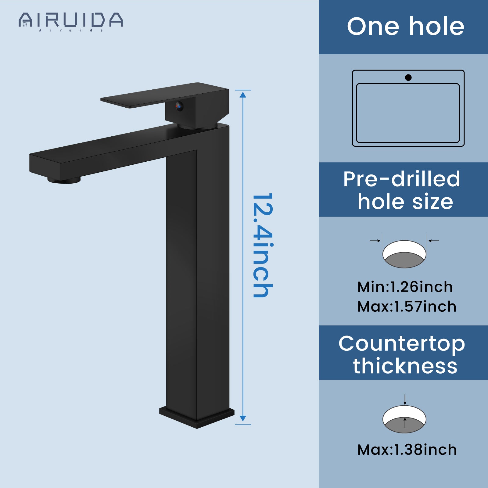 Airuida Single Handle Vessel Sink Faucet,Tall Bathroom Sinks Faucet,1 Hole Lavatory Modern Faucet for Bowl Sink,Vanity Mixer Bar Tap with Water Supply Hoses Deck Mount Square Spout