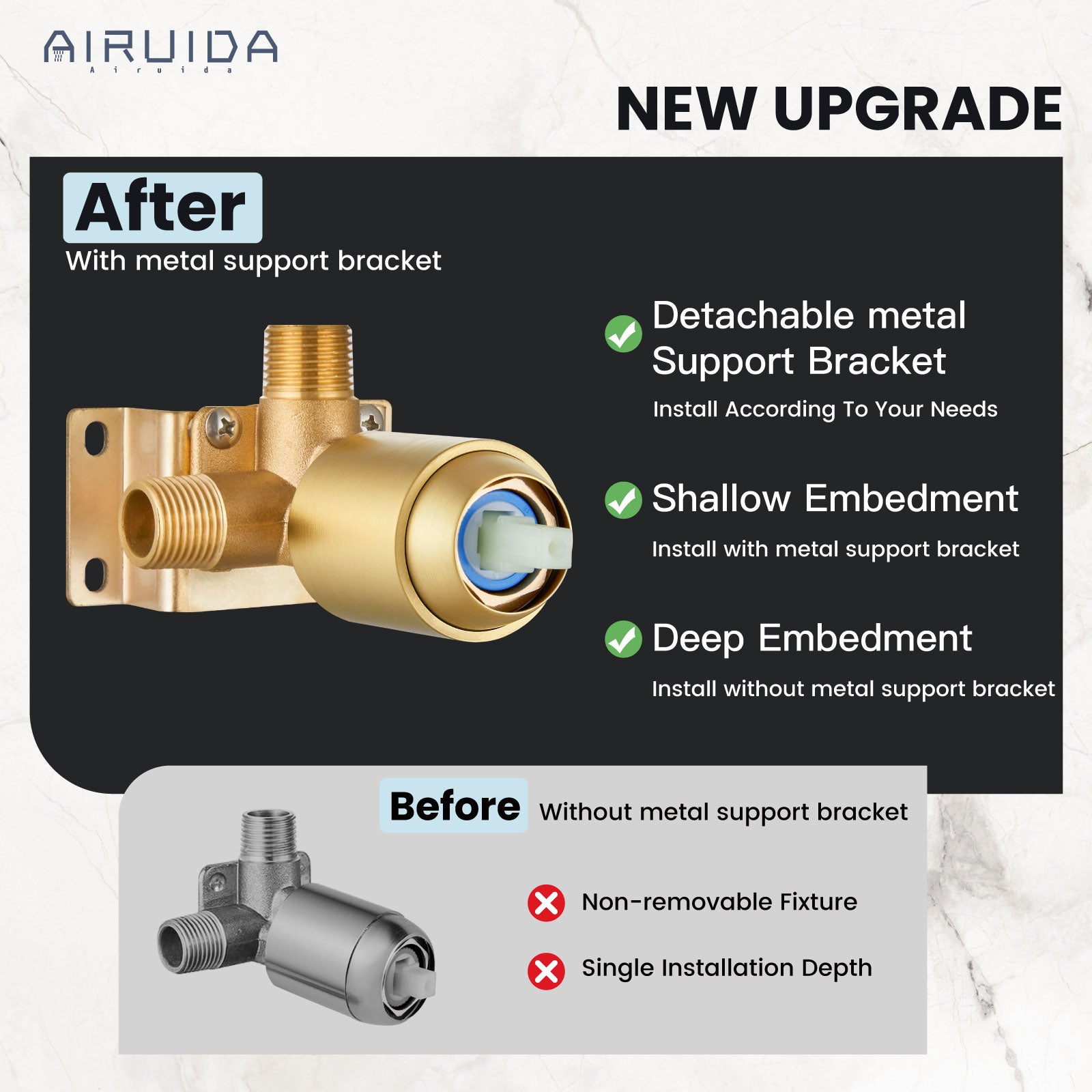 Airuida Shower Faucet Set,Single Function Shower Trim Kit,Wall Mount 6 Inch Round Rainfall Shower Head and Handle Set,Single Handle Shower System Set Male Threads Rough-in Valve Brushed Gold