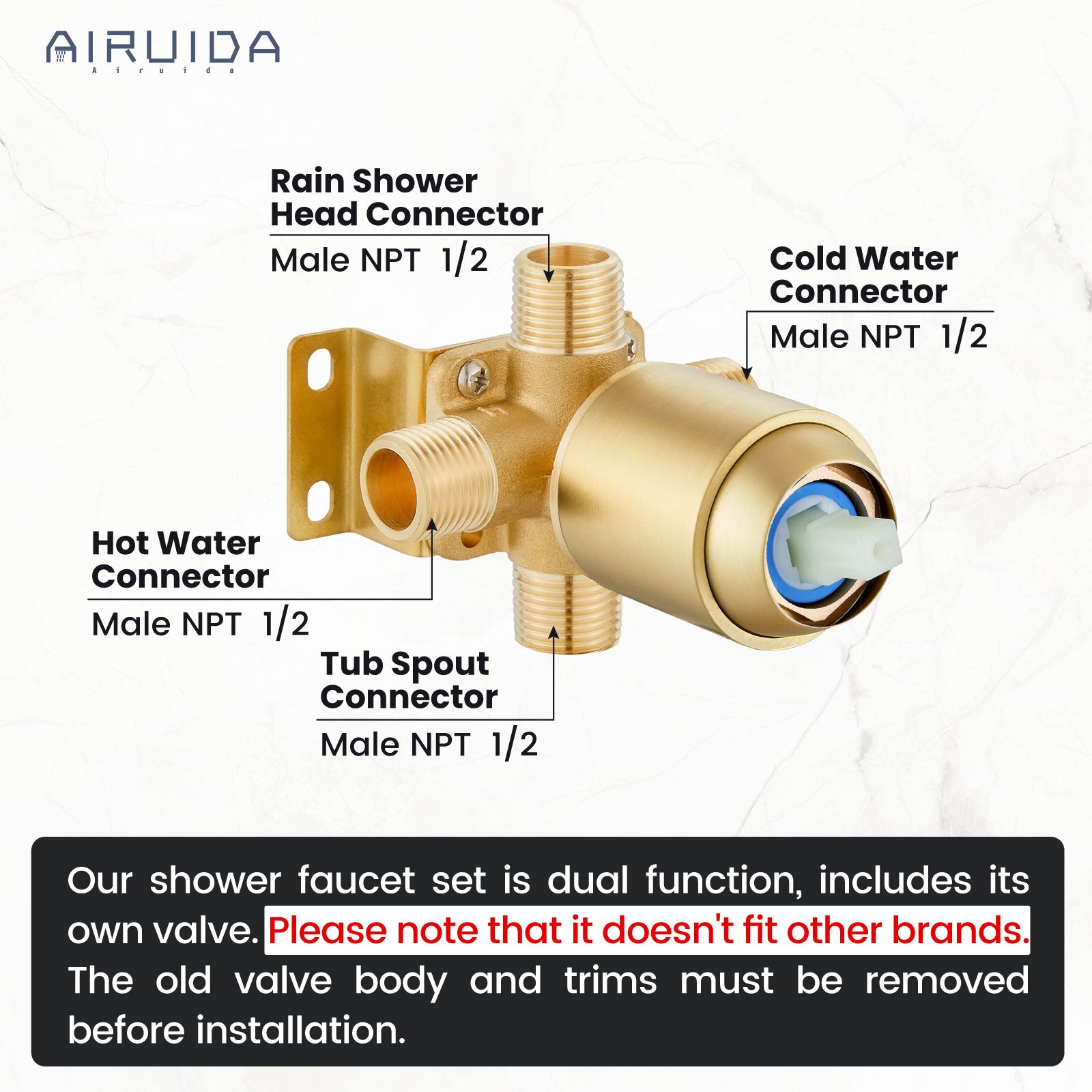 Airuida Shower Faucet Set with Tub Spout Bathtub Faucet Kit Shower Tub Faucet Set Complete Tub Shower Trim Kit with Solid Brass Rough-in Valve and Rainfall Square Showerhead