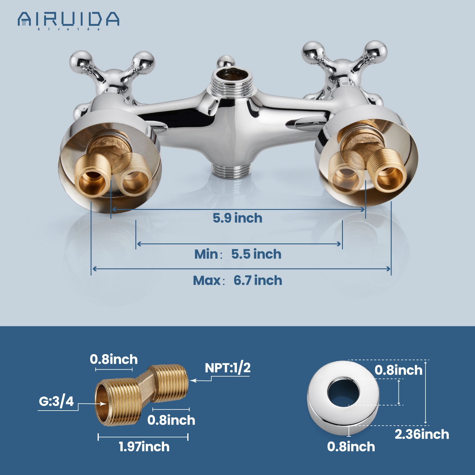 Airuida Wall Mount Bathtub Shower Faucet Kit with Telephone Shaped Handheld Sprayer Double Hot and Cold Water Mixer Tap Wall Mounted Tub Filler Set Vintage Style Cross Handles Chrome Polish