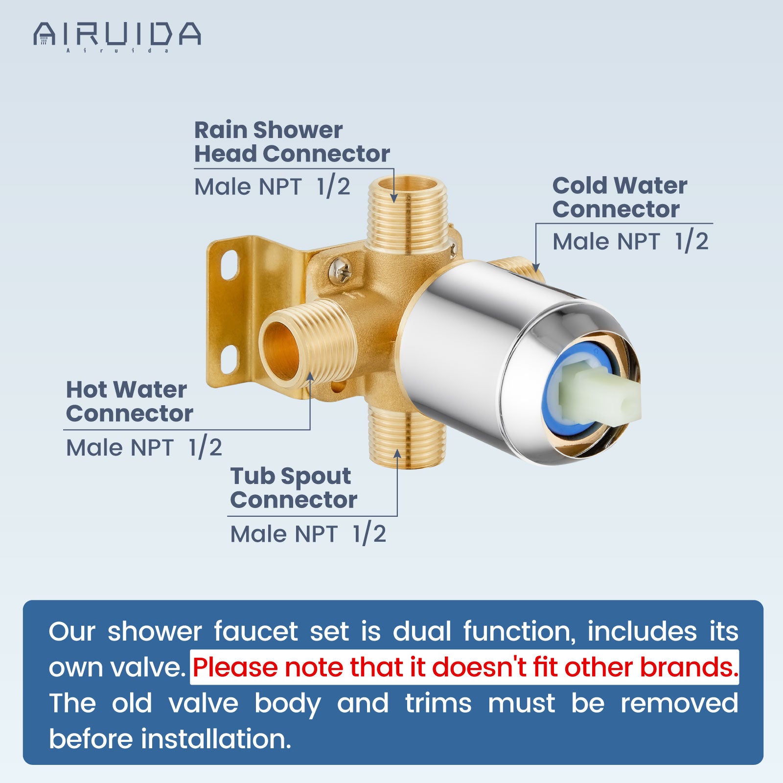 Airuida Shower Faucet Set with Tub Spout Bathtub Faucet Kit Shower Tub Faucet Set Complete Tub Shower Trim Kit with Solid Brass Rough-in Valve and Rainfall Square Showerhead