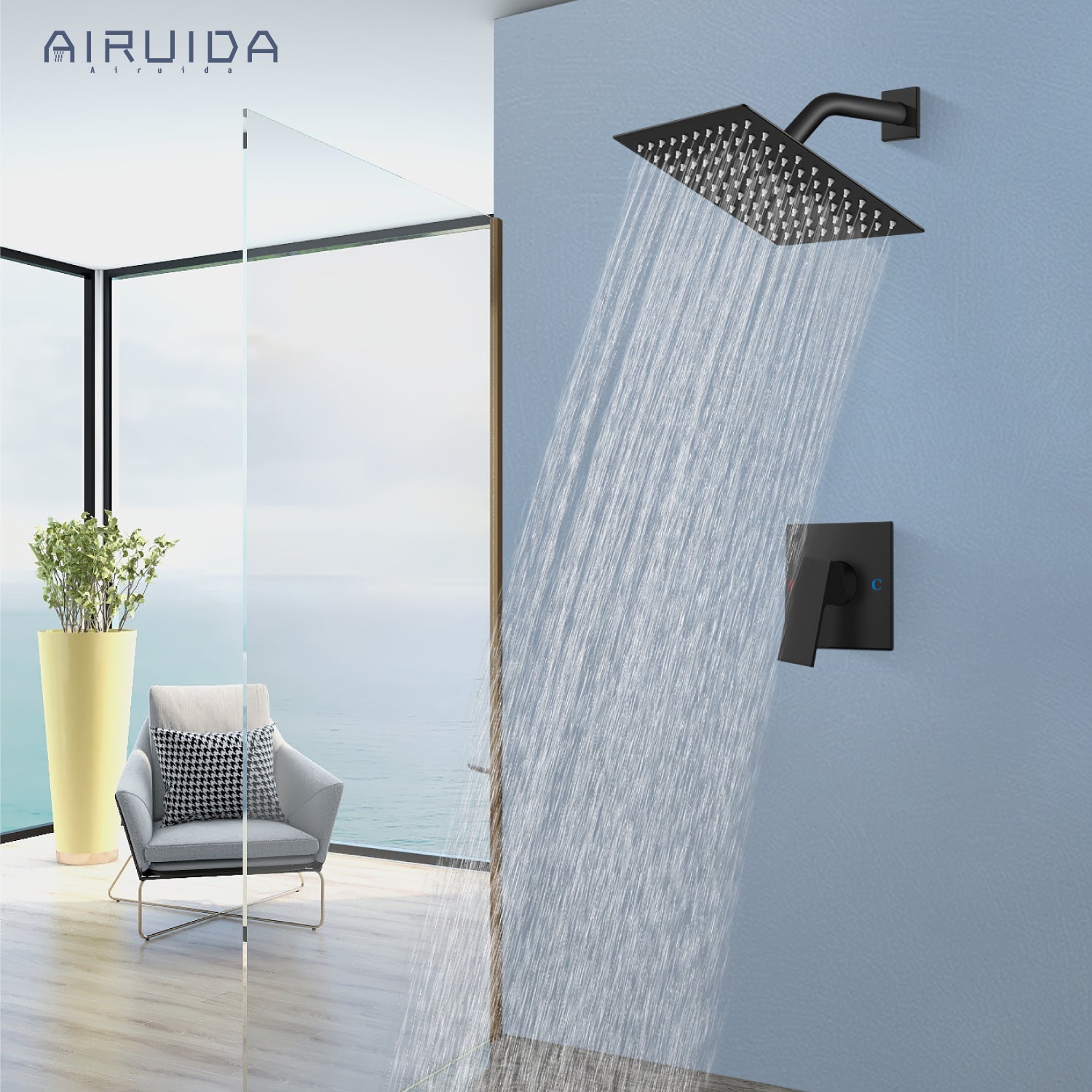 Airuida Shower Faucet Set Bathroom Rain Shower System 8 Inch Square Showerhead Single Function Single Handle Shower Trim Kit With Thread Rough-in Valve