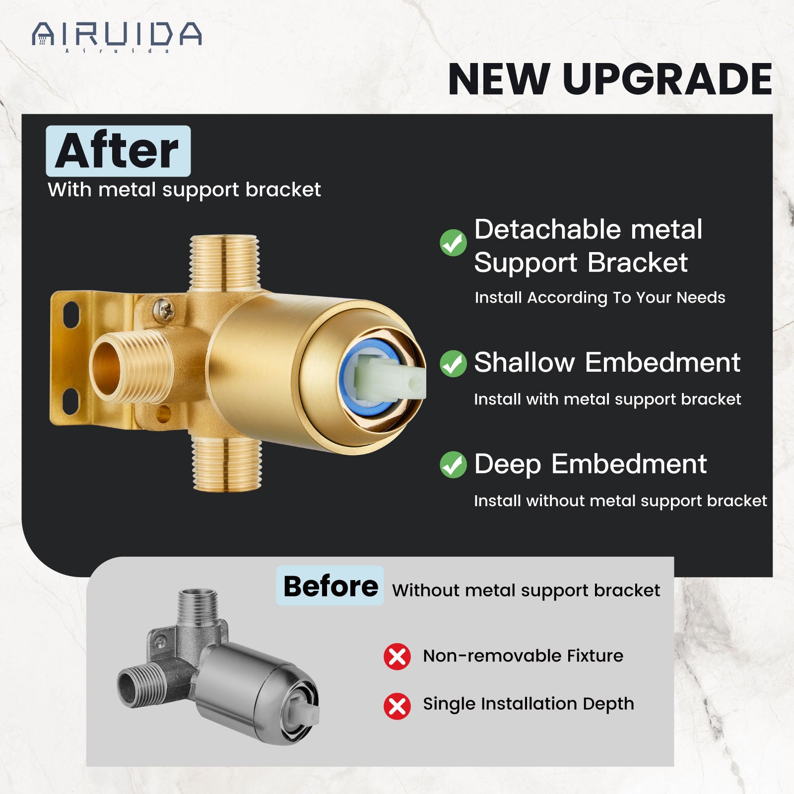 Airuida Shower Faucet Set with Tub Spout Bathtub Faucet Kit Shower Tub Faucet Set Complete Tub Shower Trim Kit with Solid Brass Rough-in Valve Rainfall Round Shower Head