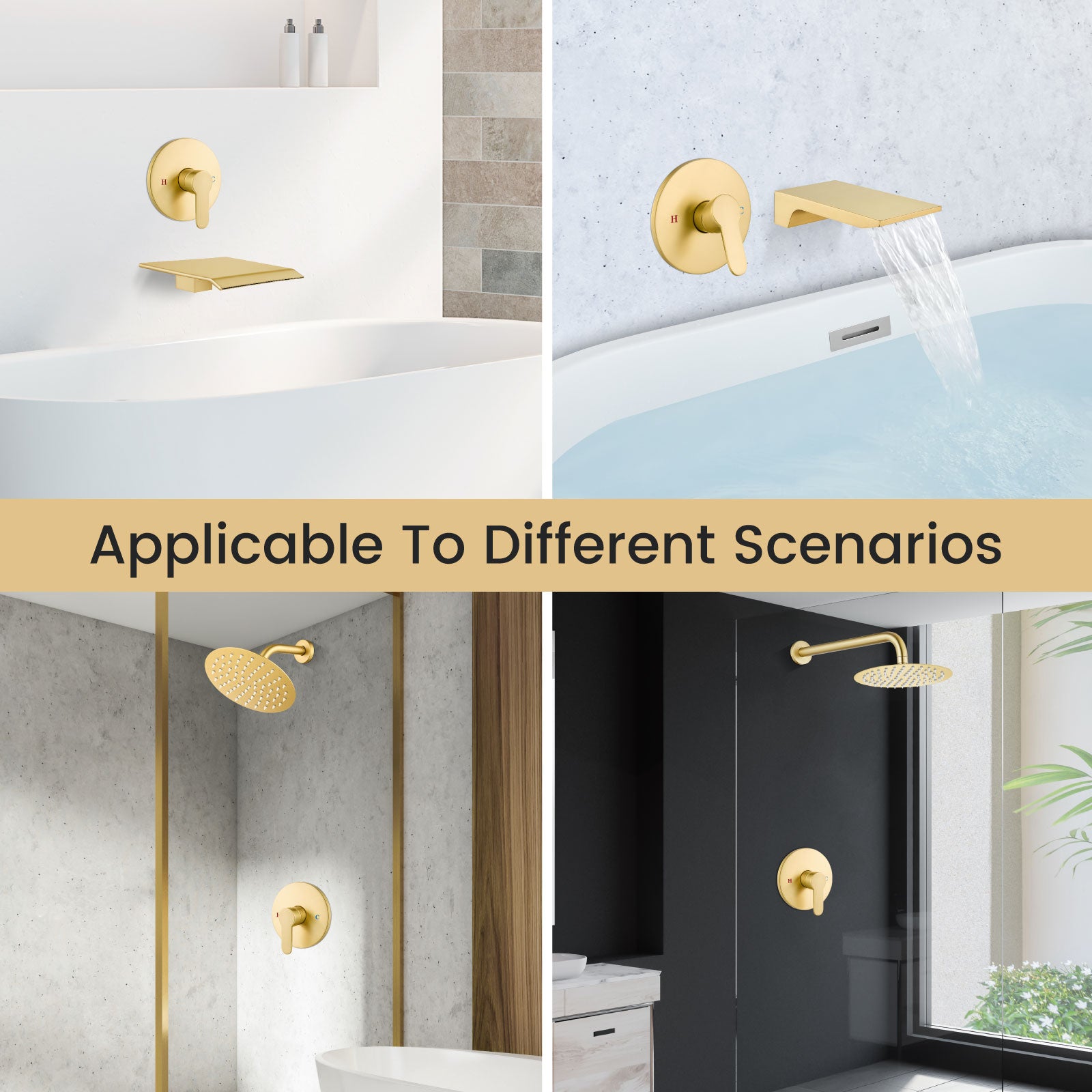 Airuida Round Single-Function Shower Handle Valve Trim Kit Shower Valves Wall Mount Brass Faucet Shower Rough-in Valve Bathroom Trim Kit Single Handle Tub Shower Valve Female Thread Brushed Gold