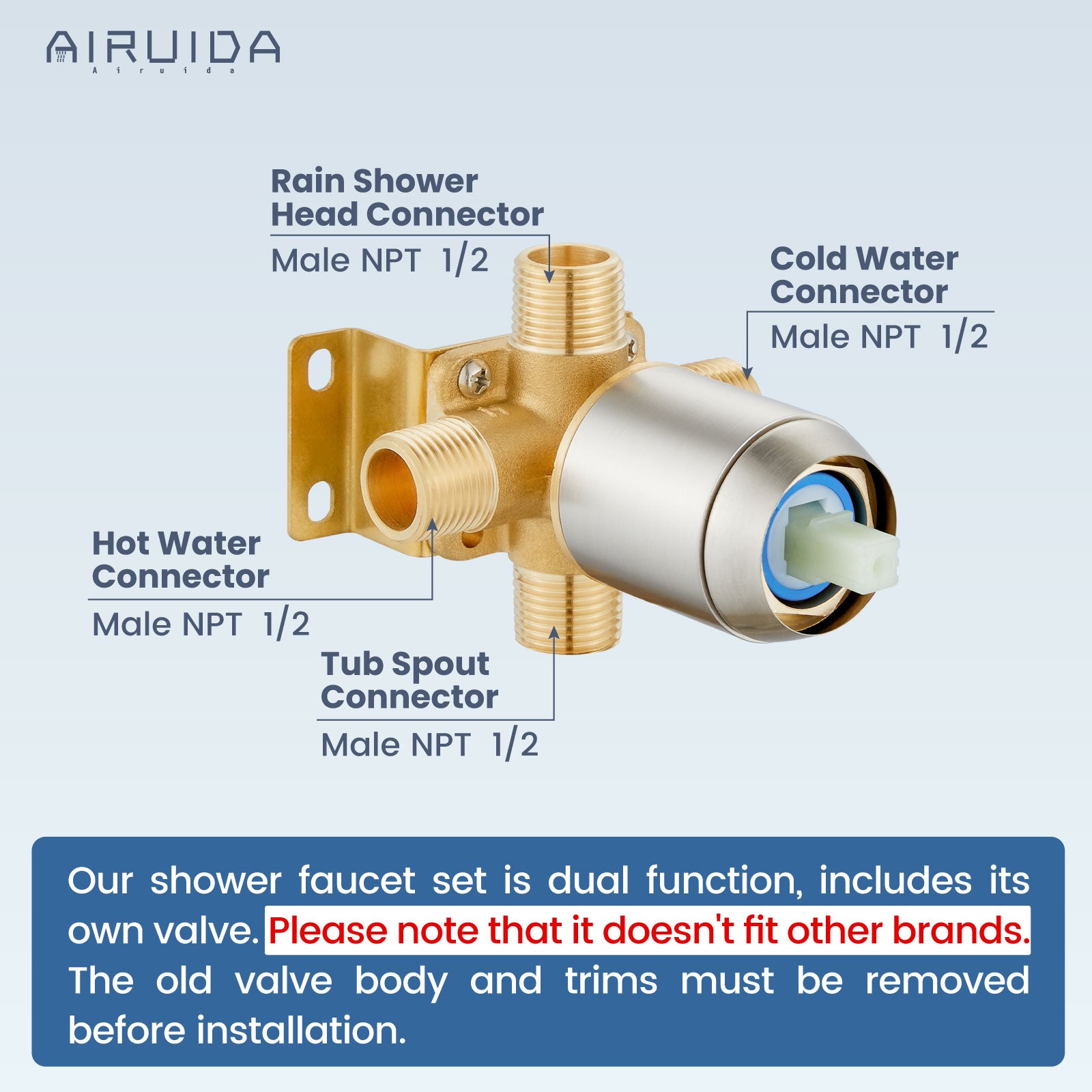 Airuida Shower Faucet Set with Tub Spout Bathtub Faucet Kit Shower Tub Faucet Set Complete Tub Shower Trim Kit with Solid Brass Rough-in Valve and Rainfall Square Showerhead