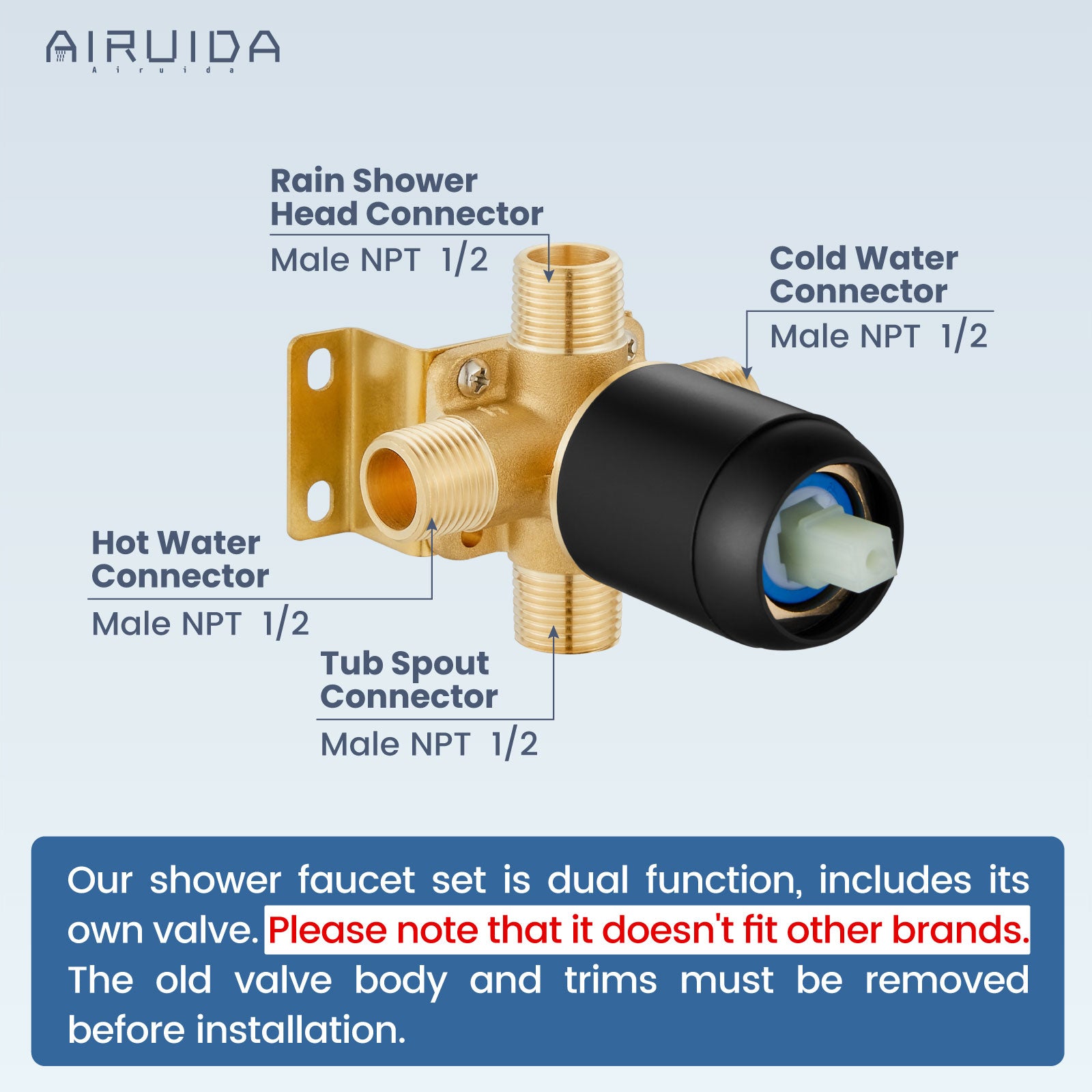 Airuida Shower Faucet Set with Tub Spout Bathtub Faucet Kit Shower Tub Faucet Set Complete Tub Shower Trim Kit with Solid Brass Rough-in Valve and Rainfall Square Showerhead