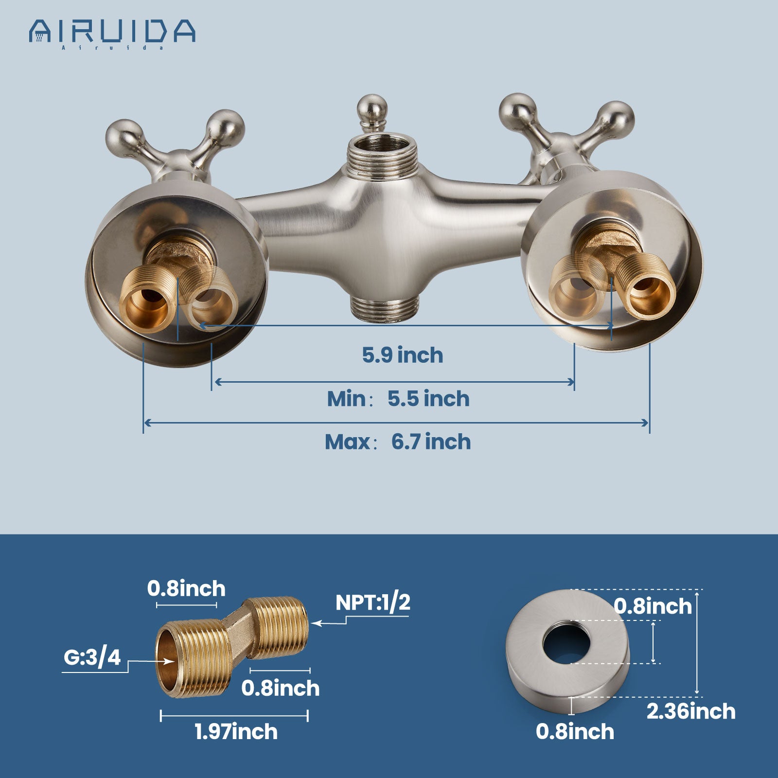 Airuida Wall Mount Bathtub Shower Faucet Kit with Telephone Shaped Handheld Sprayer Double Hot and Cold Water Mixer Tap Wall Mounted Tub Filler Set Vintage Style Lever Handles Brushed Nickel