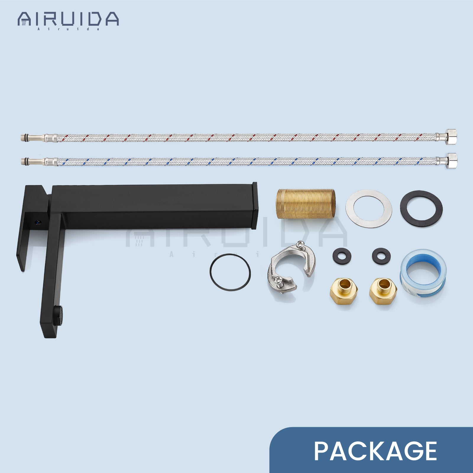 Airuida Single Handle Vessel Sink Faucet,Tall Bathroom Sinks Faucet,1 Hole Lavatory Modern Faucet for Bowl Sink,Vanity Mixer Bar Tap with Water Supply Hoses Deck Mount Square Spout