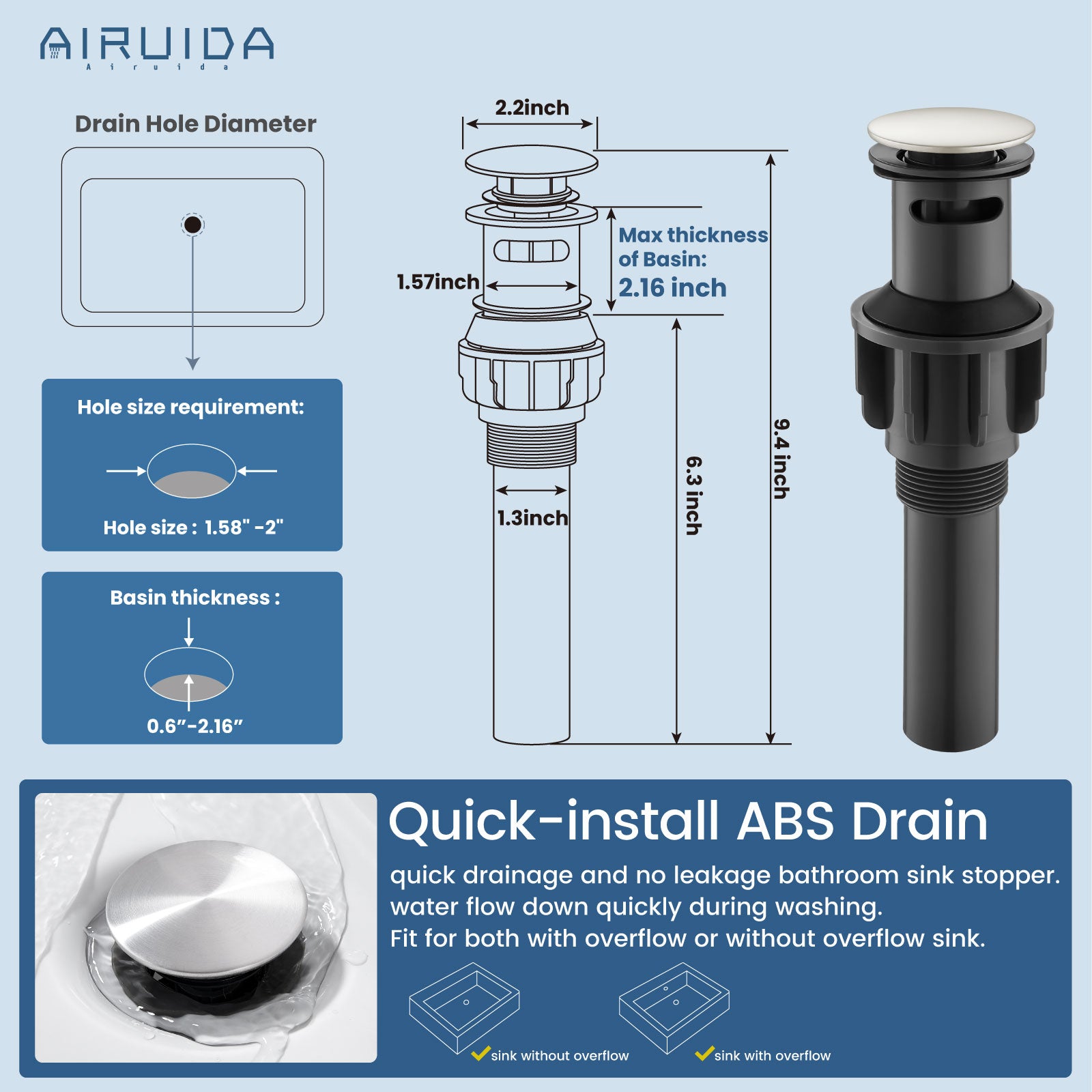 Airuida Single Handle Bathroom Sink Faucet 1 or 3 Hole Washbasin Mixer Tap Deck Mount Solid Brass Material Bath Lavatory Short Vanity Bathroom Faucet with Pop Up Drain and Deck Plate