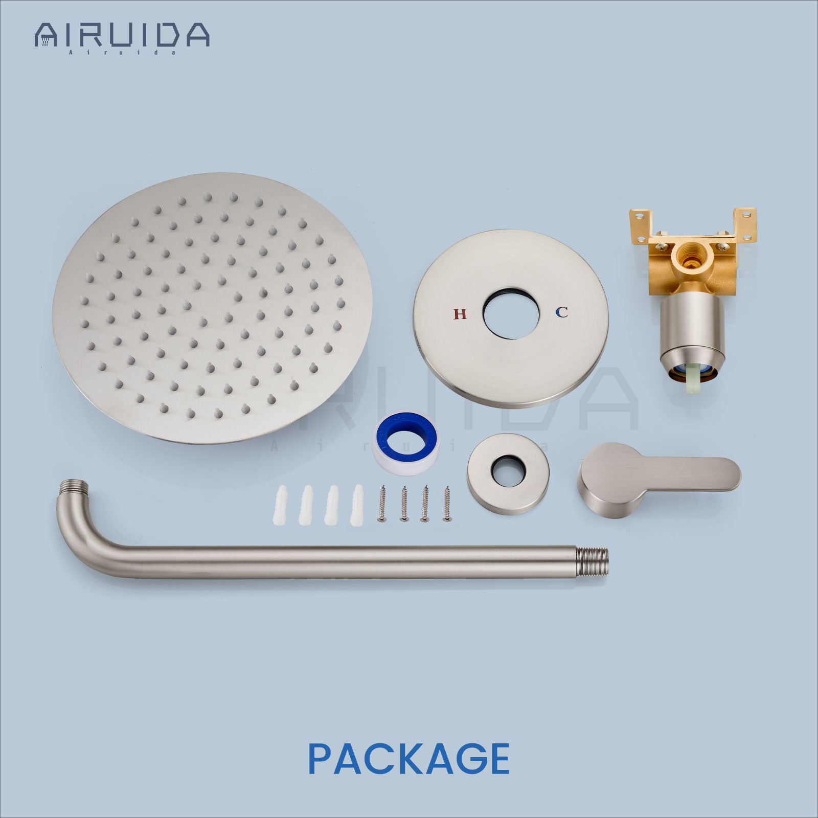 Airuida Shower Faucet Set,Shower Trim Kit with Female Threads Rough-in Valve,Wall Mount SUS304 8 Inch Round Shower Head and Handle Set,Rainfall Shower System without Tub Spout Brushed Nickel