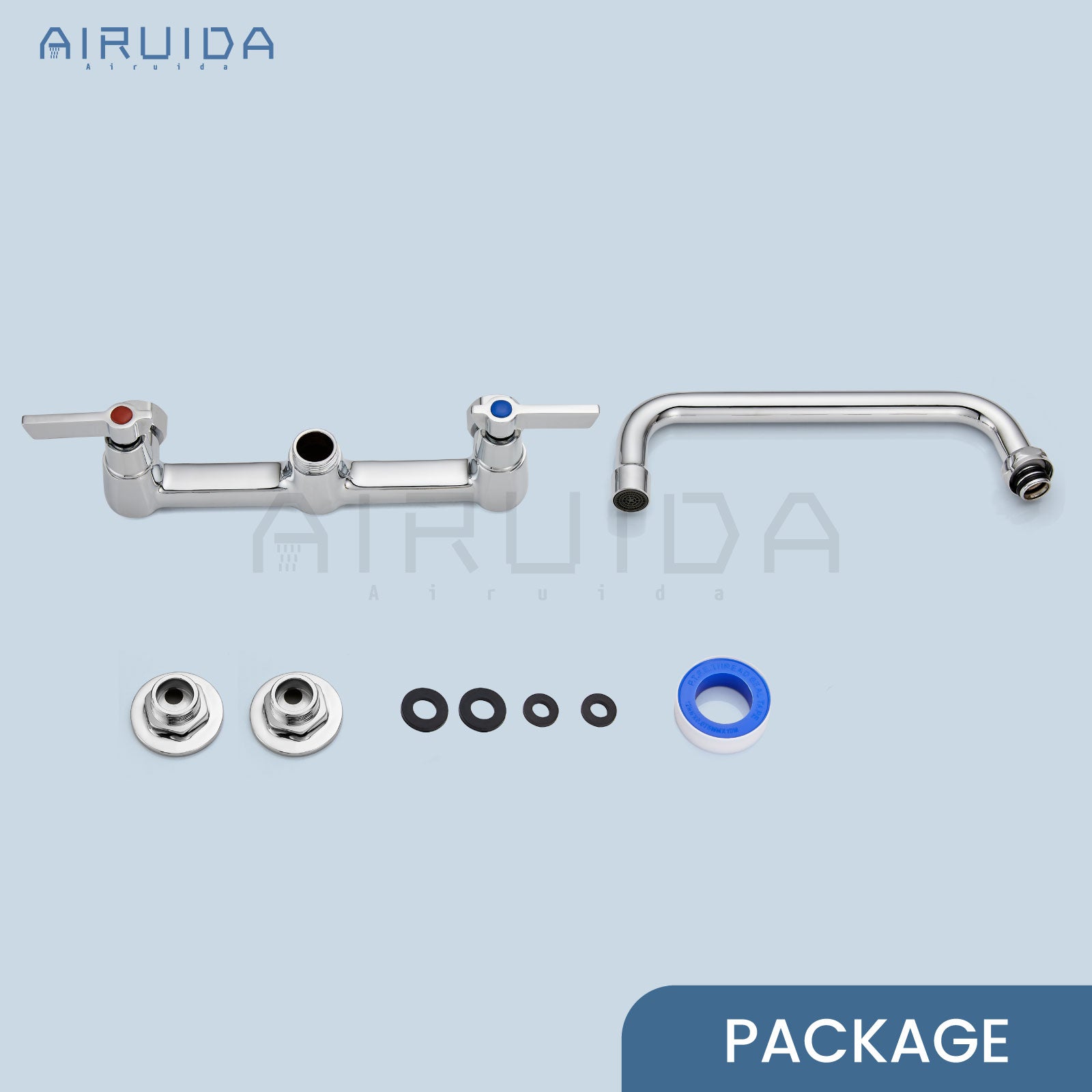Airuida Wall Mount Kitchen Sink Faucet Commercial Sink Faucet 8 Inch Center Kitchen Mixer Commercial Tap for Laundry Room with 2 Hole Double Handles 360 Rotatable