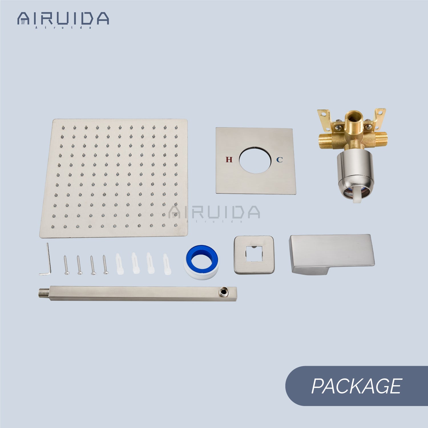 Airuida Shower Faucet Set, Single Function Wall Mount Bathroom Rainfall Shower System, Shower Head Shower Valve and Trim Kit with Male Thread Rough-in Valve
