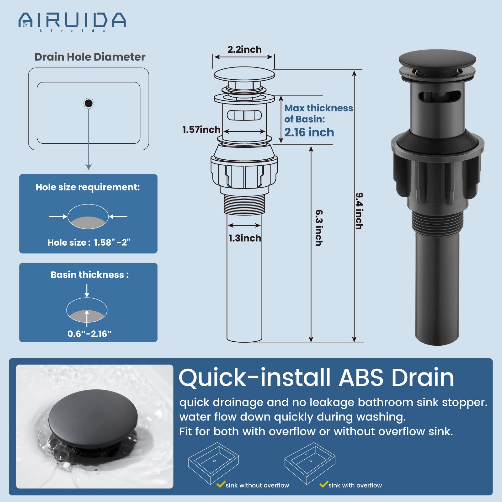 Airuida Single Handle Bathroom Sink Faucet 1 or 3 Hole Washbasin Mixer Tap Deck Mount Solid Brass Material Bath Lavatory Short Vanity Bathroom Faucet with Pop Up Drain and Deck Plate