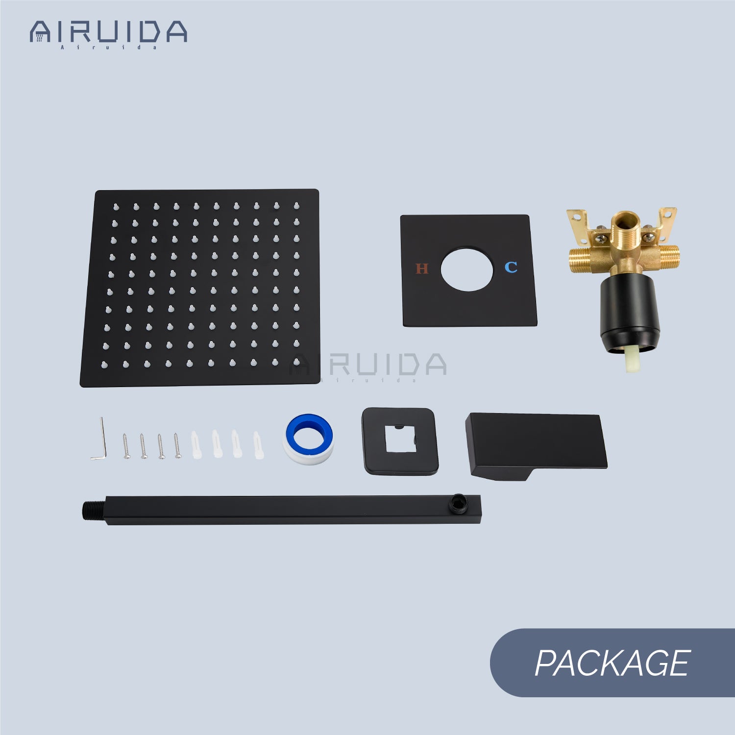 Airuida Shower Faucet Set, Single Function Wall Mount Bathroom Rainfall Shower System, Shower Head Shower Valve and Trim Kit with Male Thread Rough-in Valve