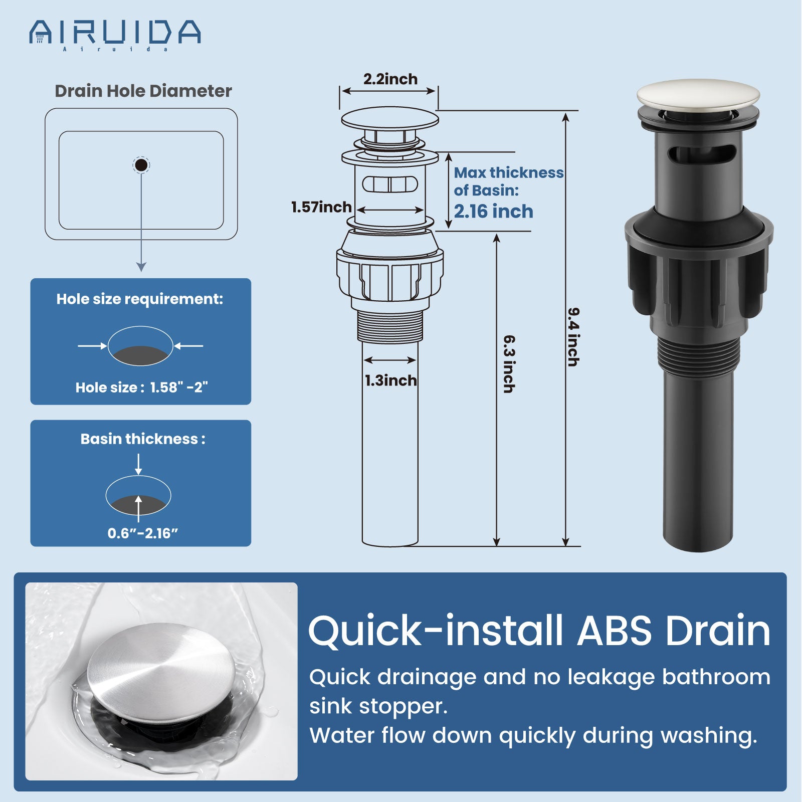 Airuida 3 Hole Bathroom Faucet,8 inch Widespread Tap 2 Handles Stainless Steel Lavatory Vanity Sink Faucets with Pop Up Drain 360 Degree Swivel Waterfall Spout