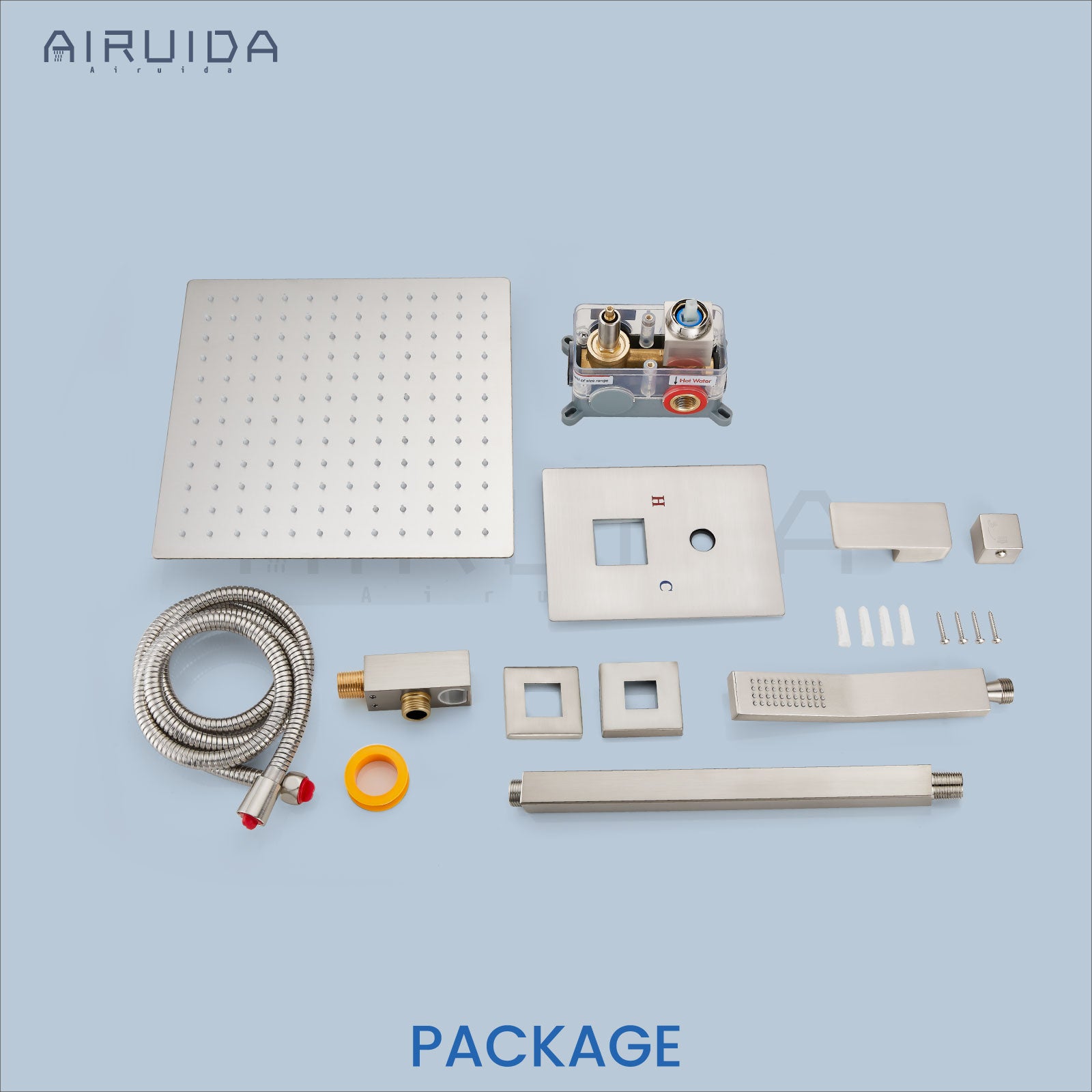 Airuida 12 Inch Ceiling Shower System SUS304 Ultra-thin Ceiling Mount Rain Shower Head with Handheld Rough-in Valve Bathroom Luxury Brass Shower Rain Mixer Shower Faucet Set