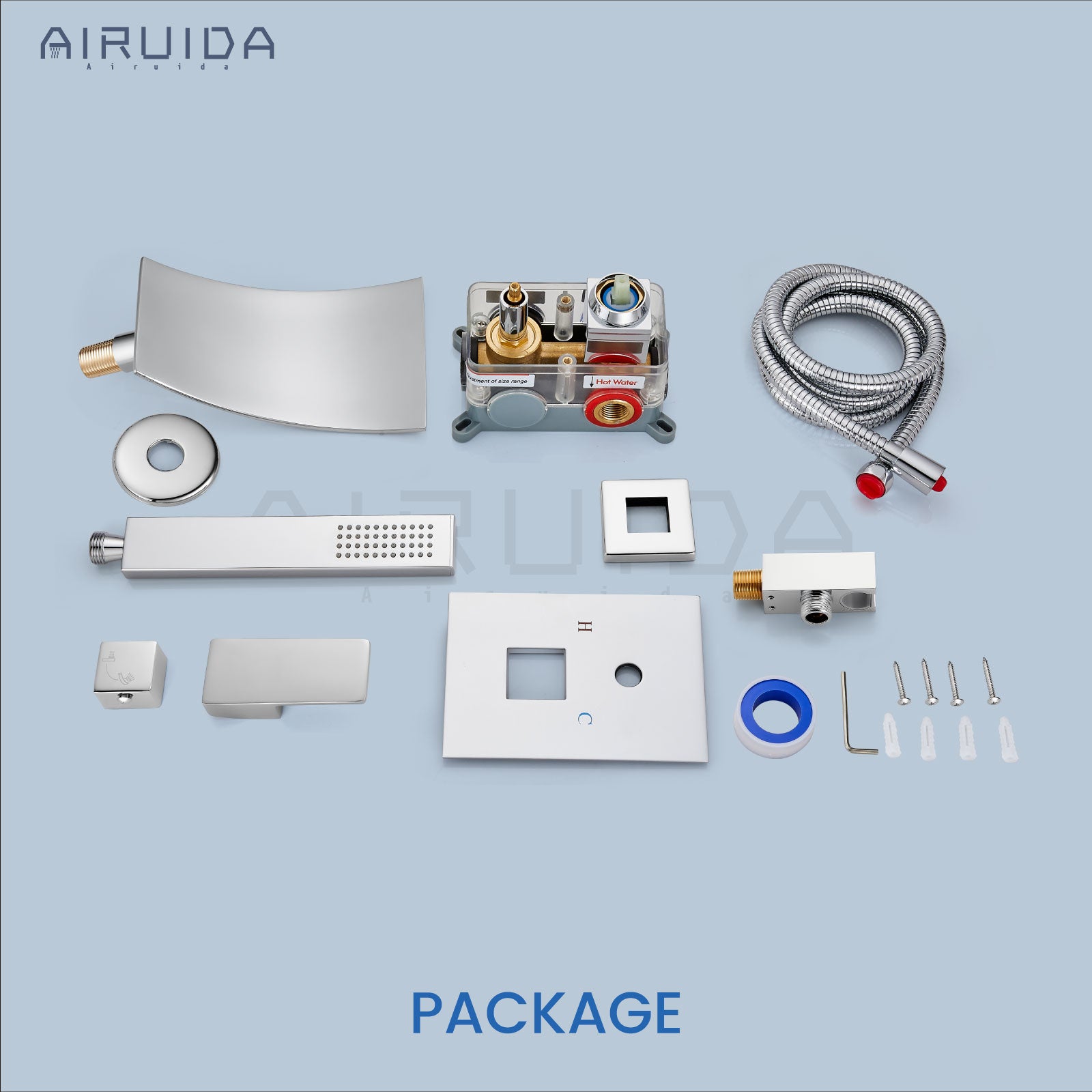 Airuida Wall Mount Tub Faucet with Waterfall Tub Spout Wall Mounted Bathtub Faucet with Handheld Shower Single Handle Tub Filler Shower Faucet Set with Rough-in valve Curved Spout Chrome Polish