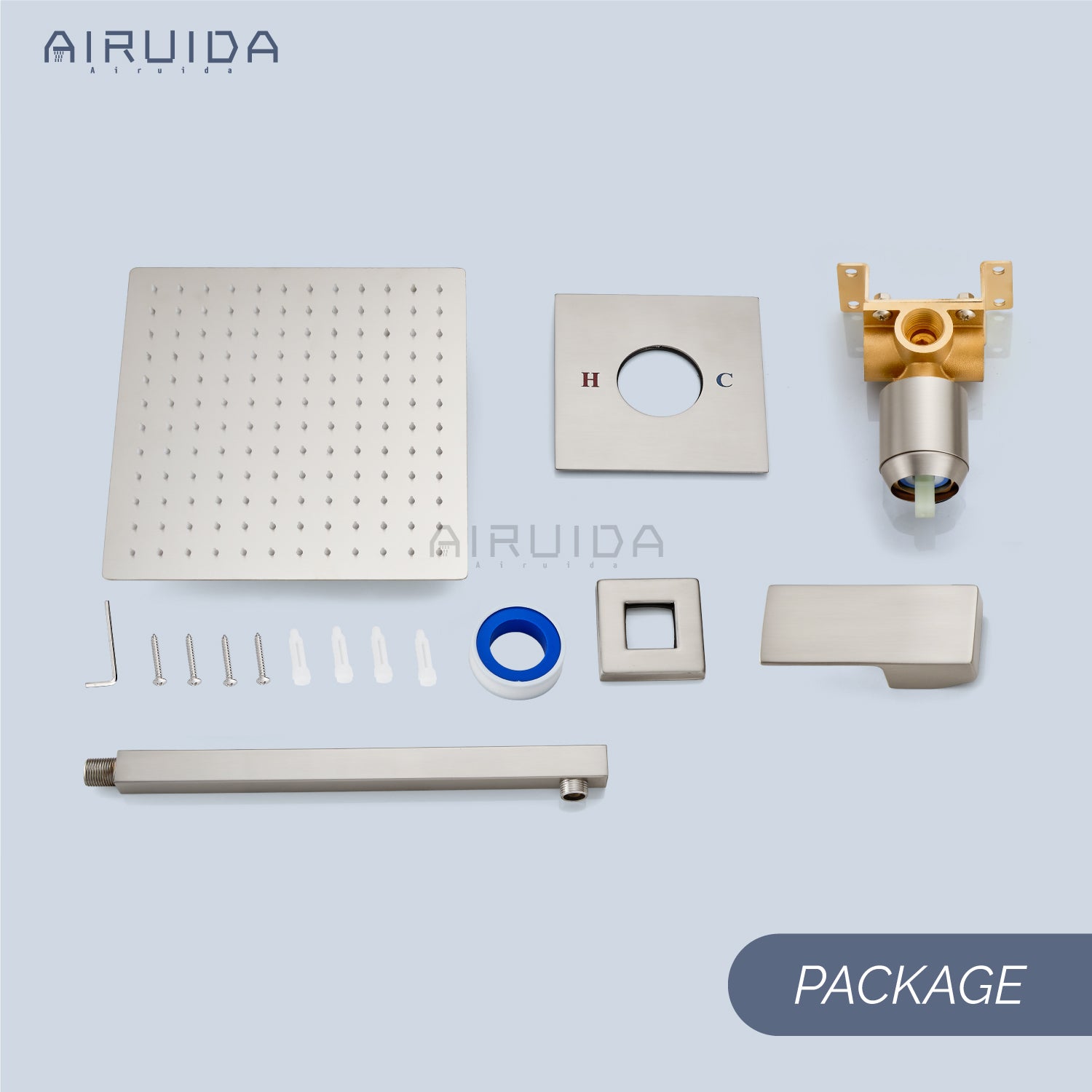 Airuida Shower Faucet Set, Single Function Shower Handle Wall Mount Bathroom Rainfall Shower Mixer, Square 10 Inch Shower Head Shower Valve and Trim Kit with Female Thread Rough-in Valve