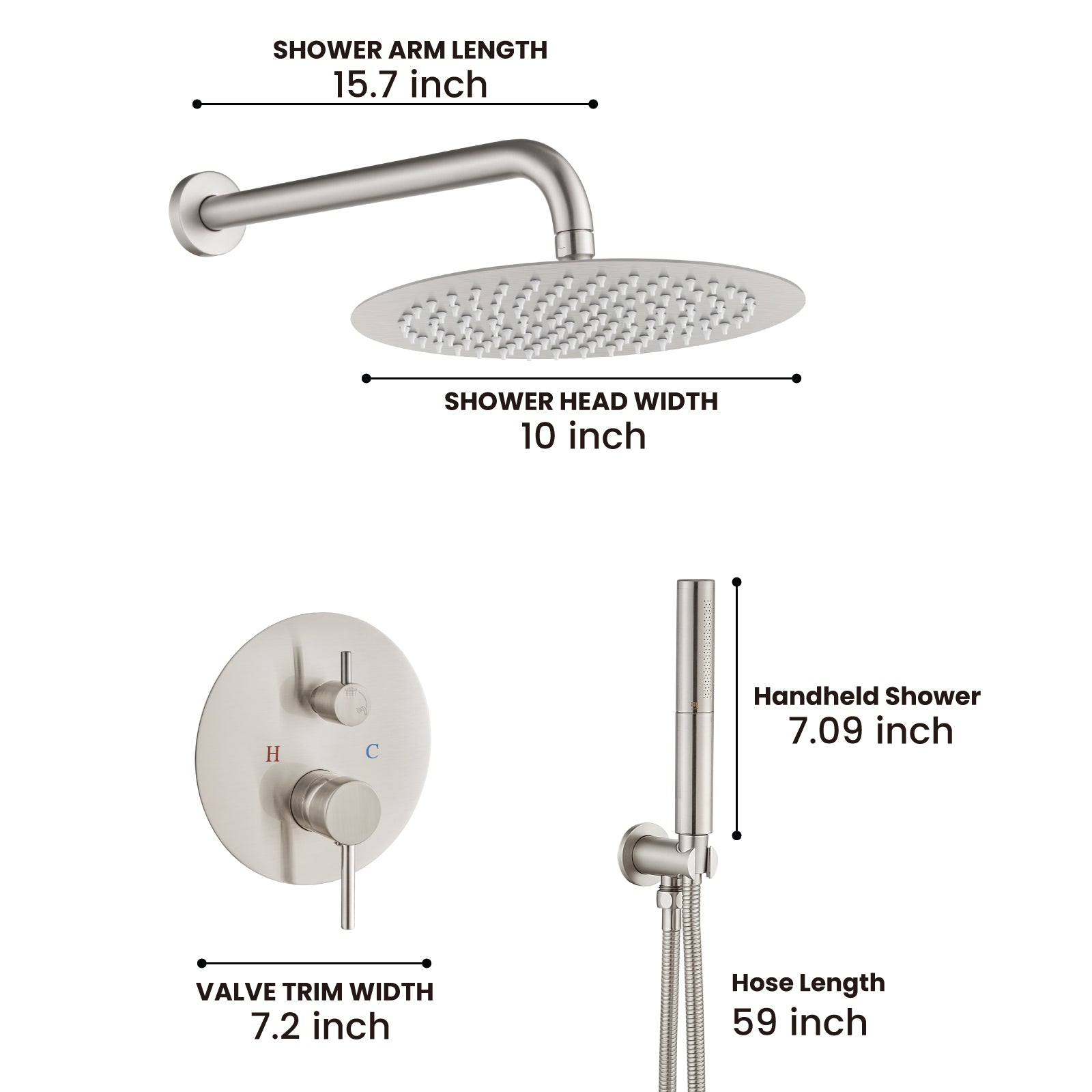 Airuida Shower Fixtures 2 Functions Shower Faucet Set Wall Mounted for Bathroom High Pressure Brass Handheld Shower with Rough-in Valve Round Rainfall 10 Inch Shower Head Brushed Nickel