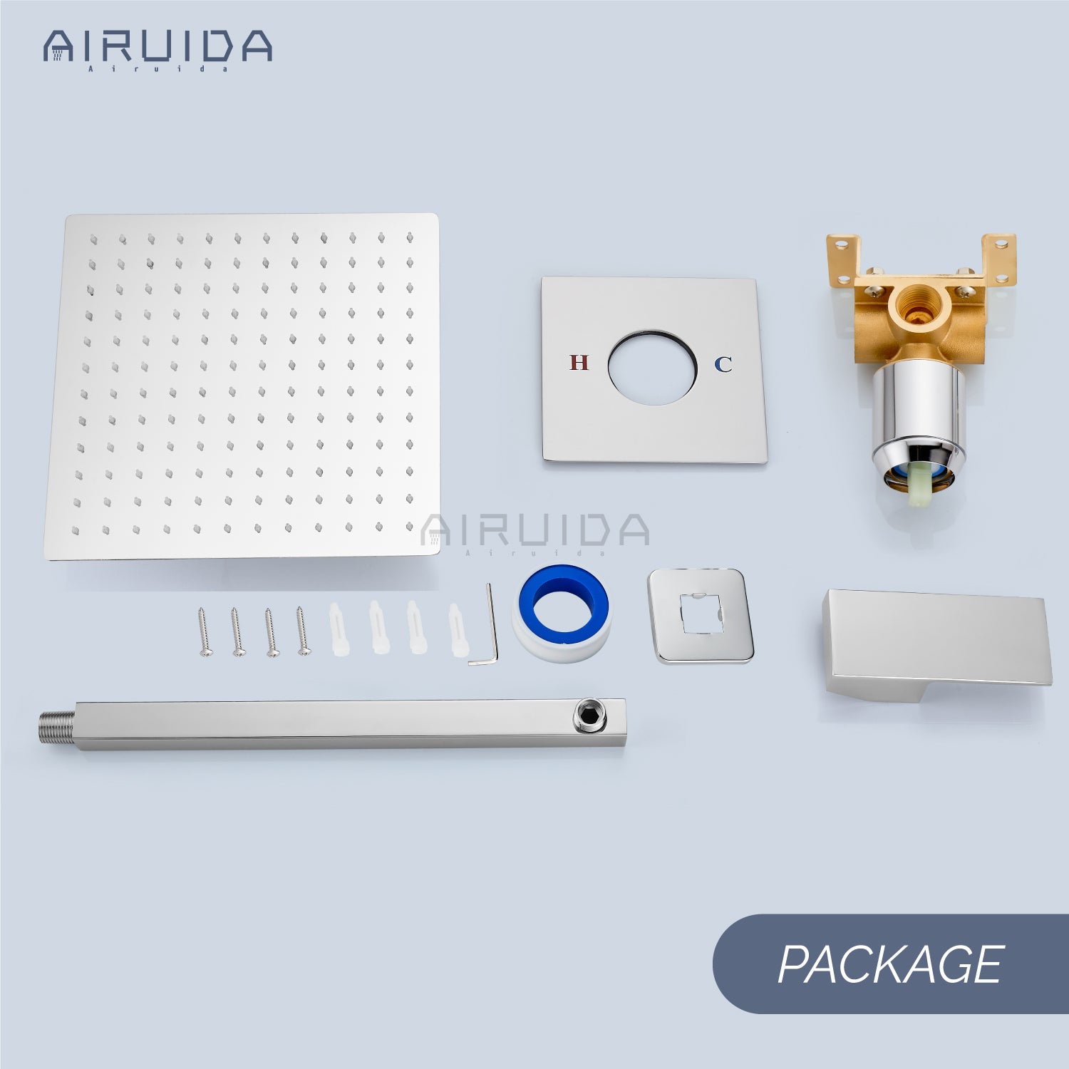 Airuida Shower Faucet Set, Single Function Shower Handle Wall Mount Bathroom Rainfall Shower Mixer, Square 10 Inch Shower Head Shower Valve and Trim Kit with Female Thread Rough-in Valve