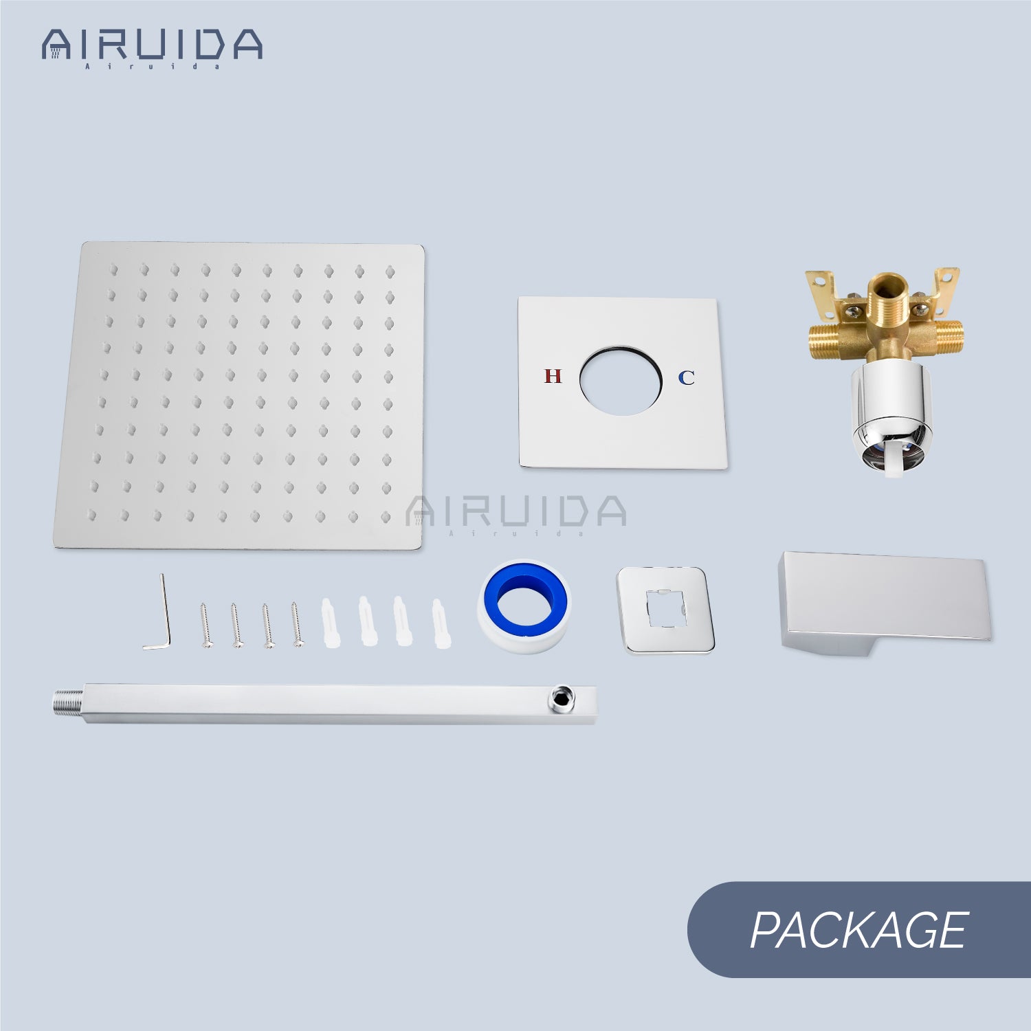Airuida Shower Faucet Set, Single Function Wall Mount Bathroom Rainfall Shower System, Shower Head Shower Valve and Trim Kit with Male Thread Rough-in Valve