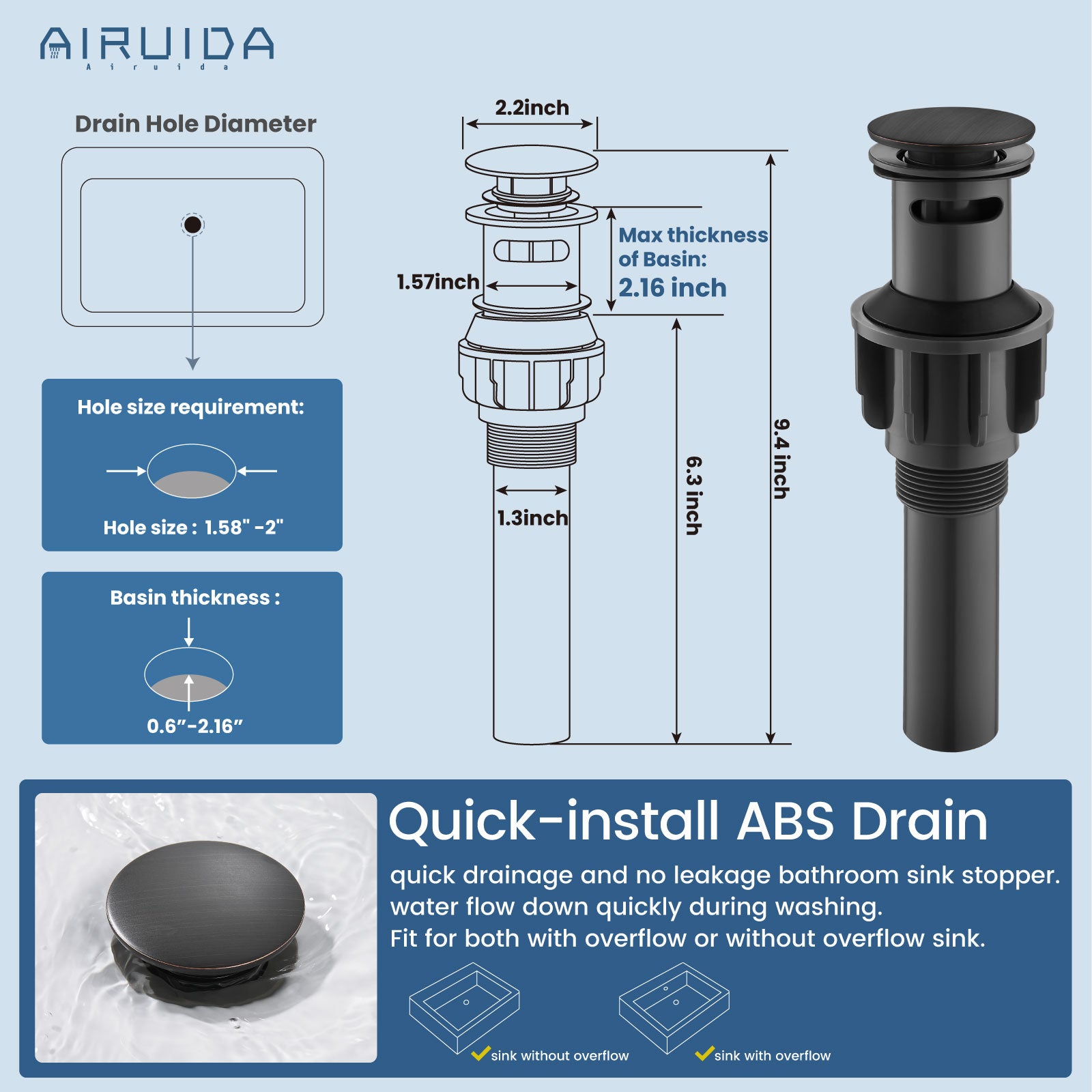 Airuida Single Handle Bathroom Sink Faucet 1 or 3 Hole Washbasin Mixer Tap Deck Mount Solid Brass Material Bath Lavatory Short Vanity Bathroom Faucet with Pop Up Drain and Deck Plate