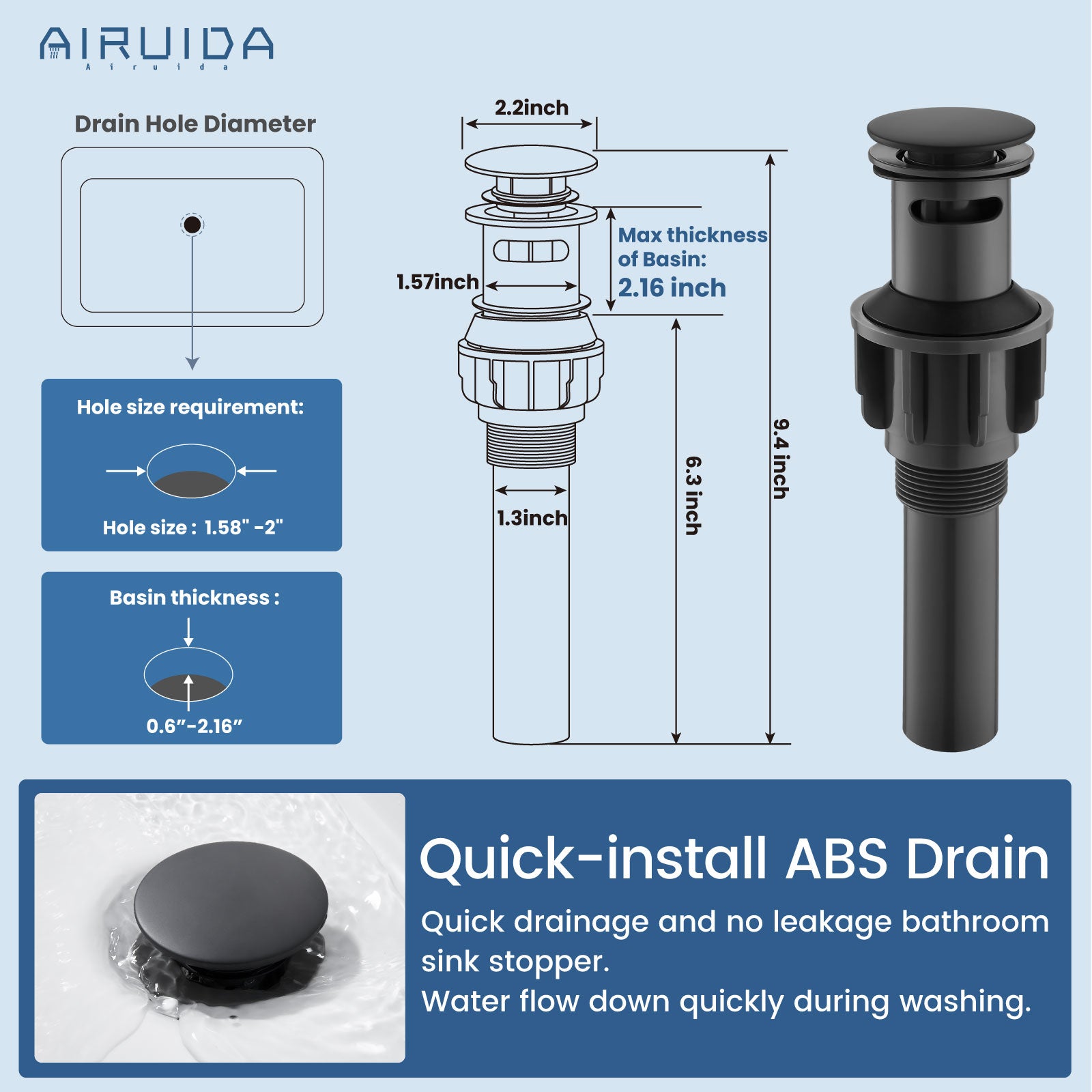 Airuida 3 Hole Bathroom Faucet,8 inch Widespread Tap 2 Handles Stainless Steel Lavatory Vanity Sink Faucets with Pop Up Drain 360 Degree Swivel Waterfall Spout