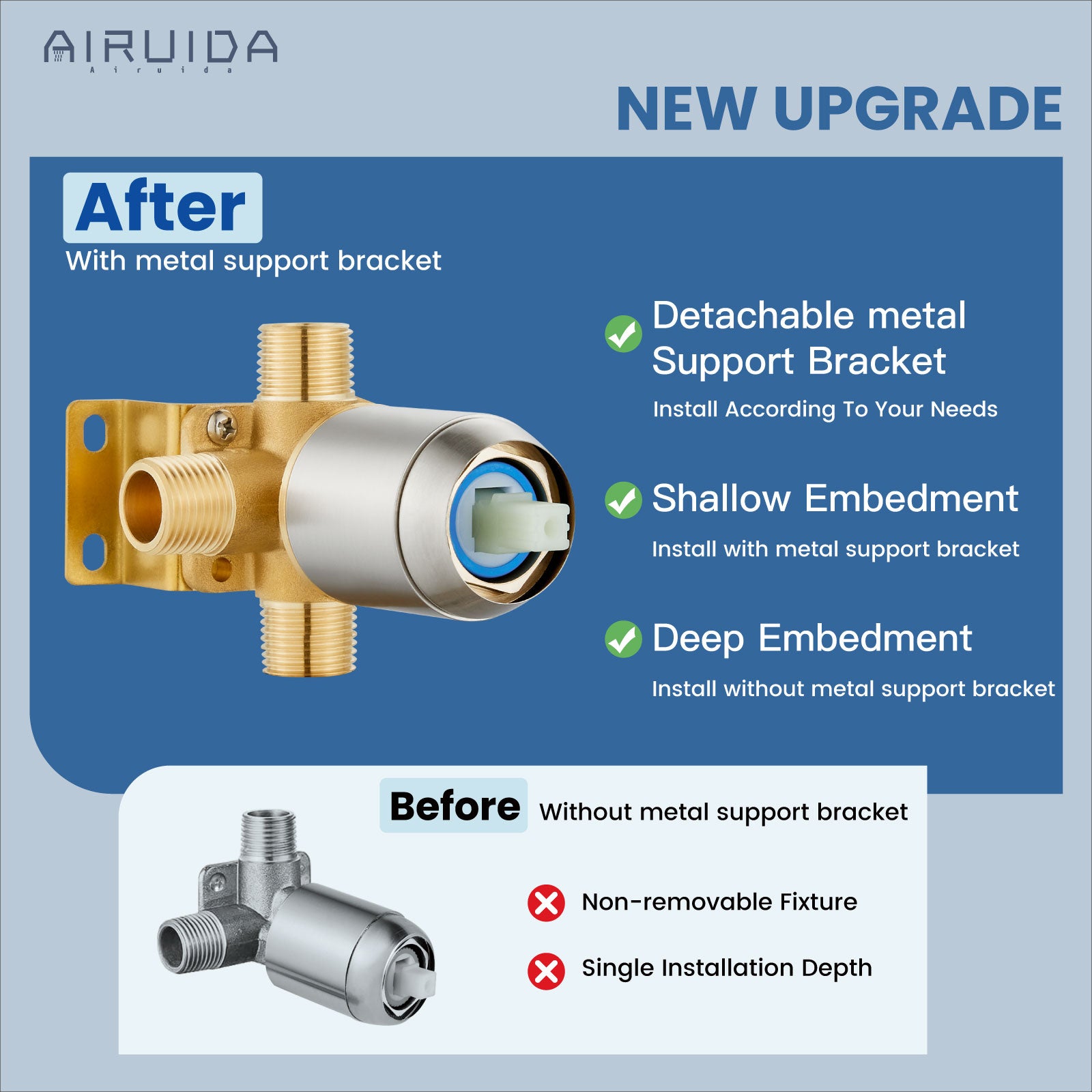 Airuida Shower Faucet Set with Tub Spout Bathtub Faucet Kit Shower Tub Faucet Set Complete Tub Shower Trim Kit with Solid Brass Rough-in Valve and Rainfall Square Showerhead